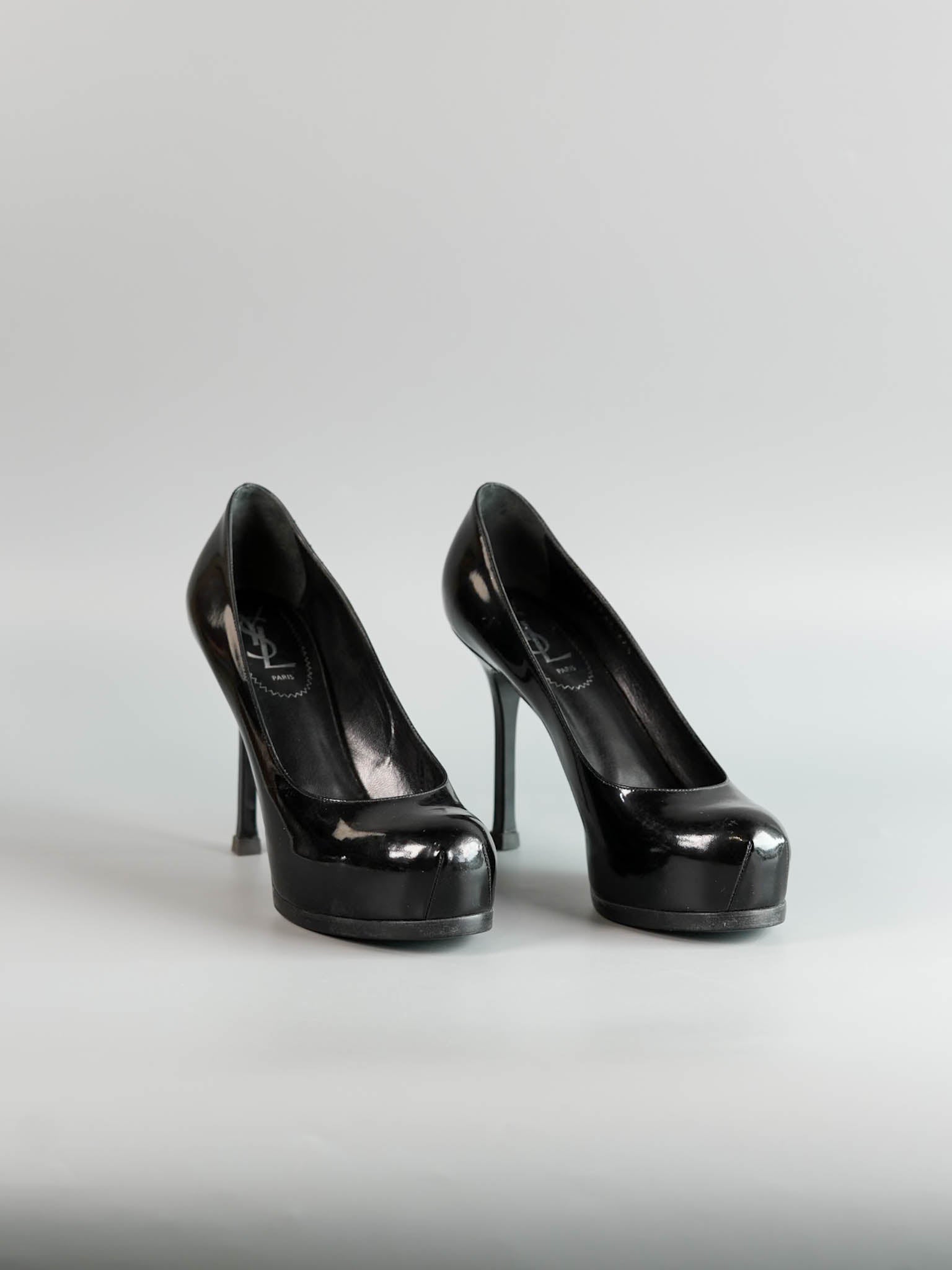 Platform Round Toe Pumps Black in Patent Leather Size 37.5 EU (24cm) | Purse Maison Luxury Bags Shop