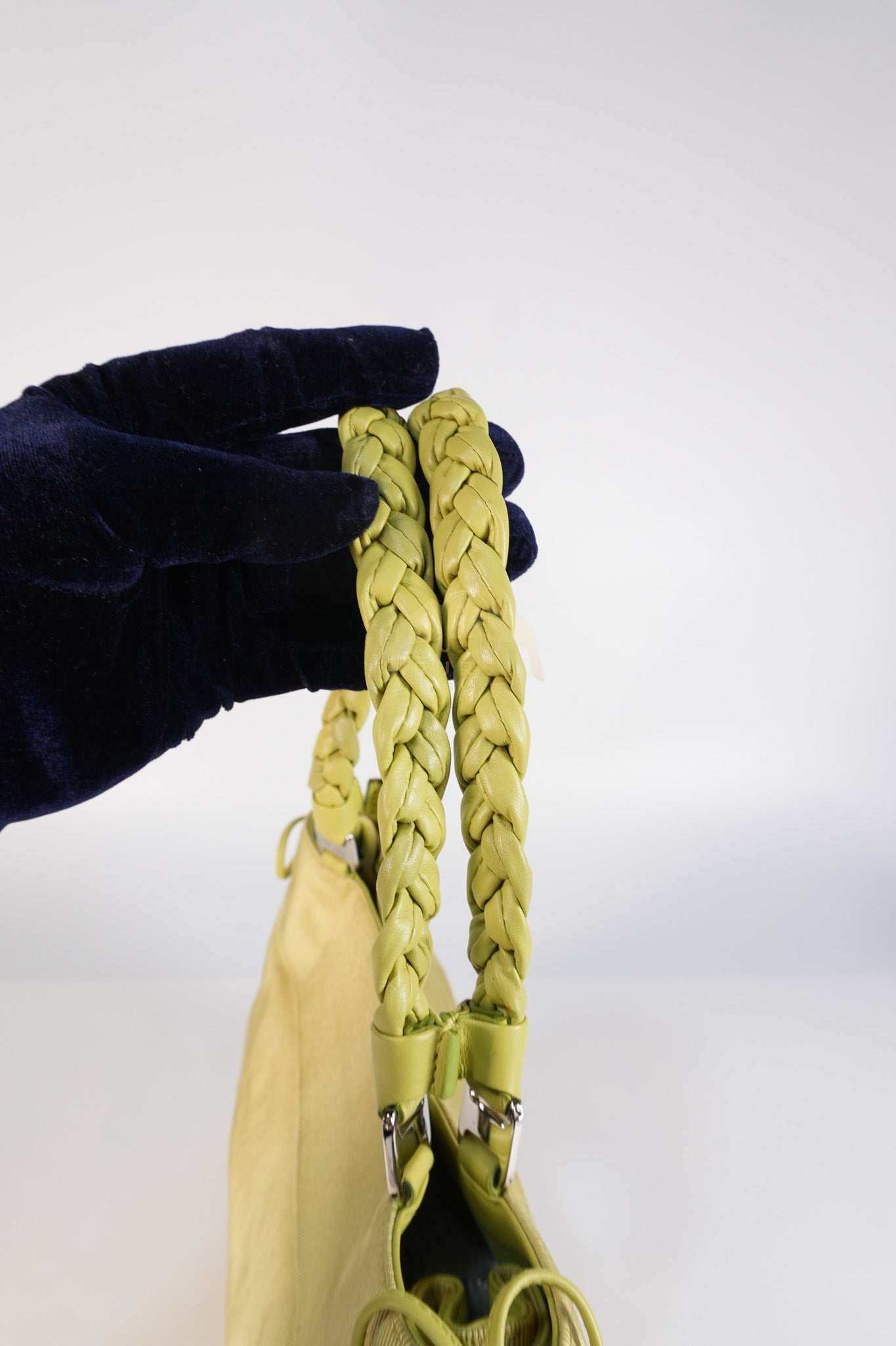 Pleated Light Green Grossgrain Nylon Shoulder Bag | Purse Maison Luxury Bags Shop