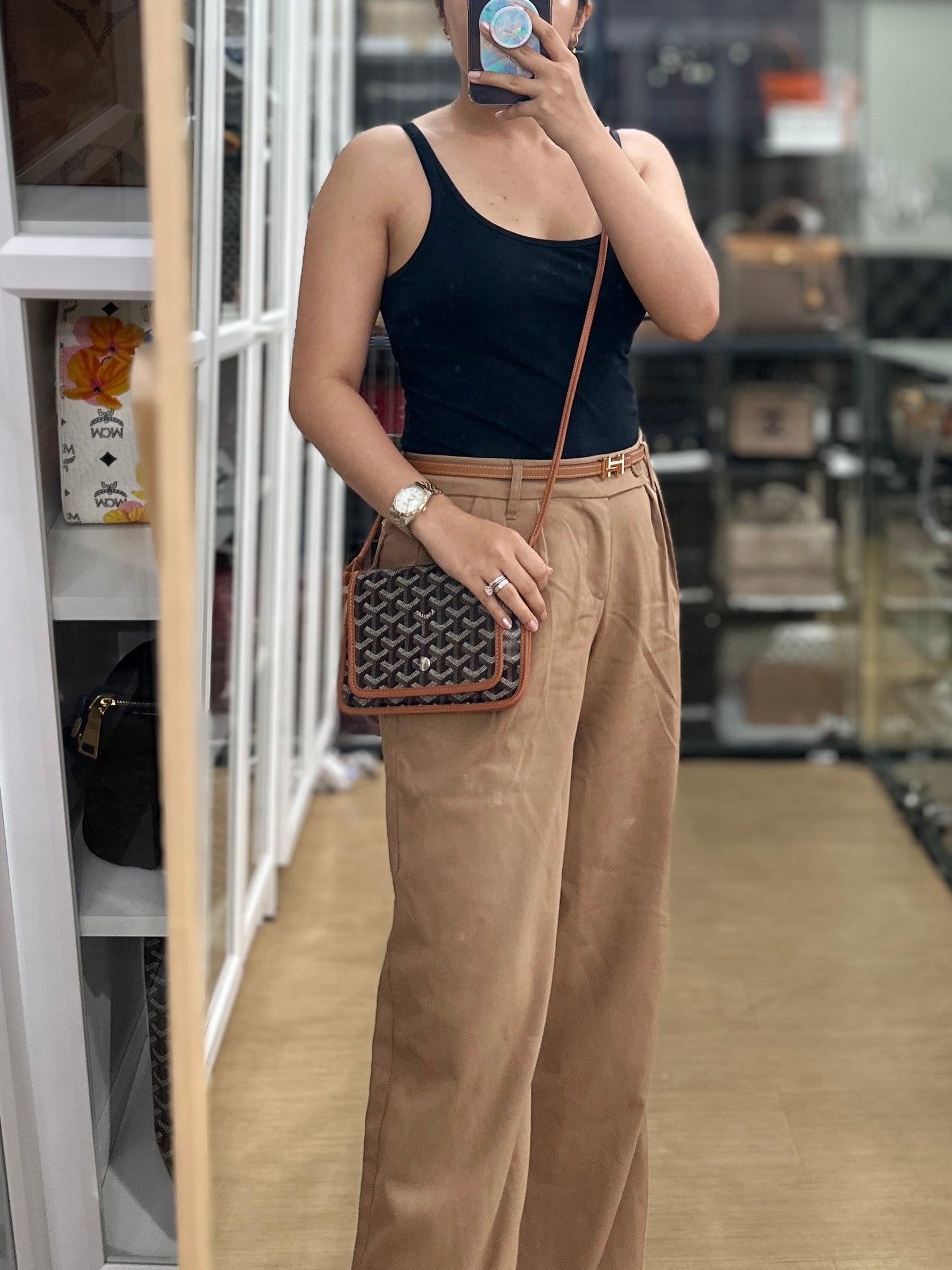 Plumet Tan Goyardine Print Coated Canvas Crossbody Bag | Purse Maison Luxury Bags Shop