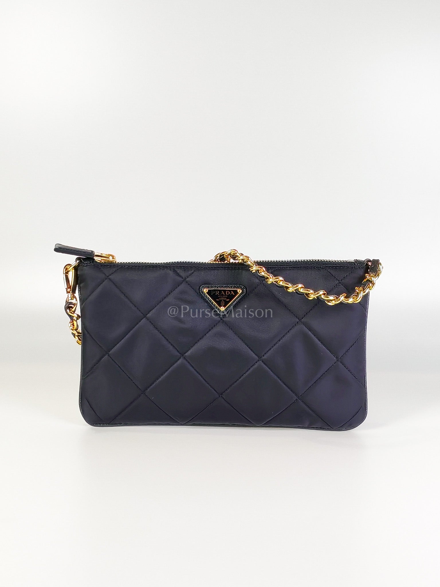 Re-Nylon Black Quilted Chain Shoulder and Hand Bag