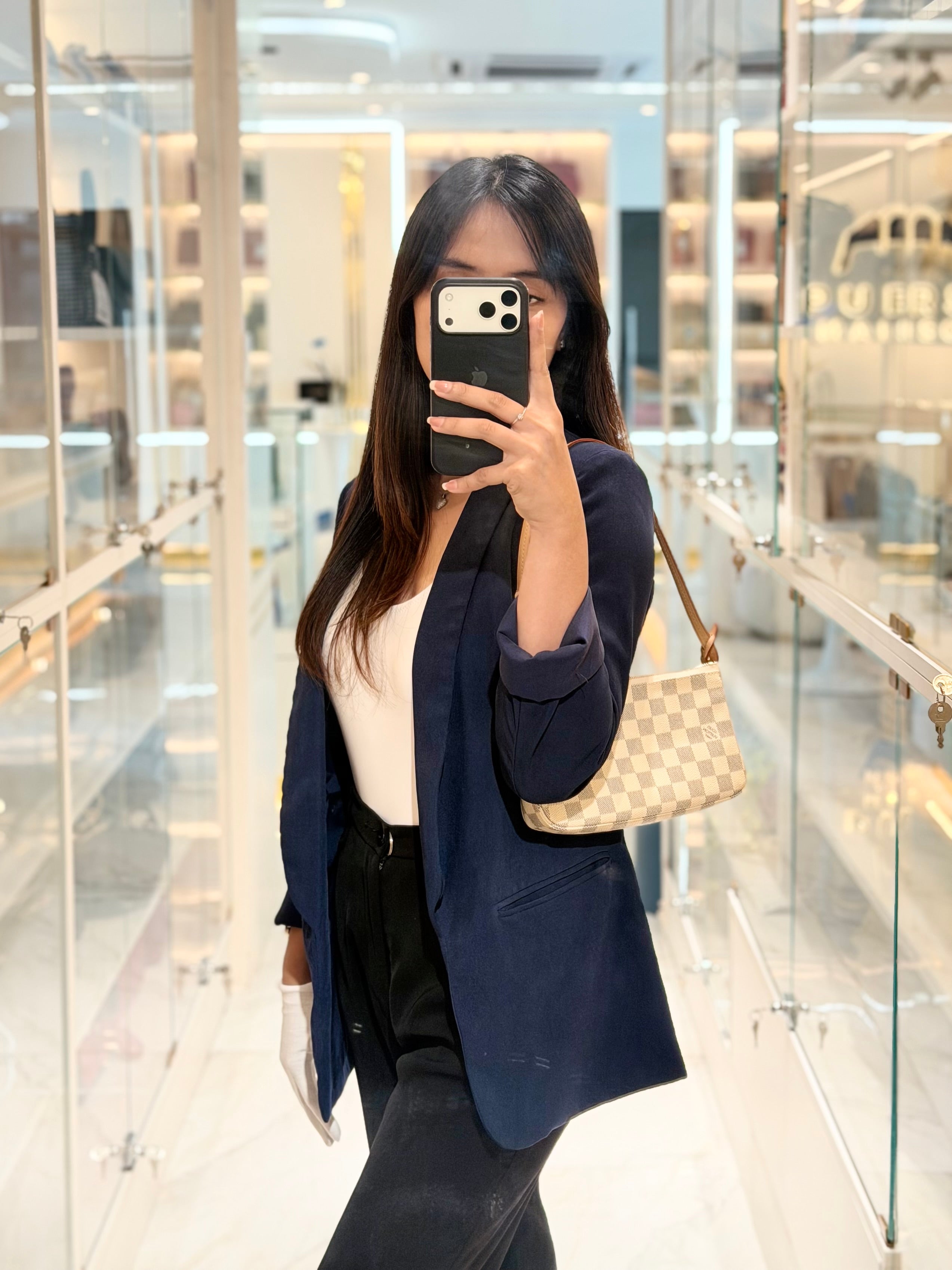 Pochette Accesories in Damier Azur Canvas Shoulder Bag (Microchip) | Purse Maison Luxury Bags Shop