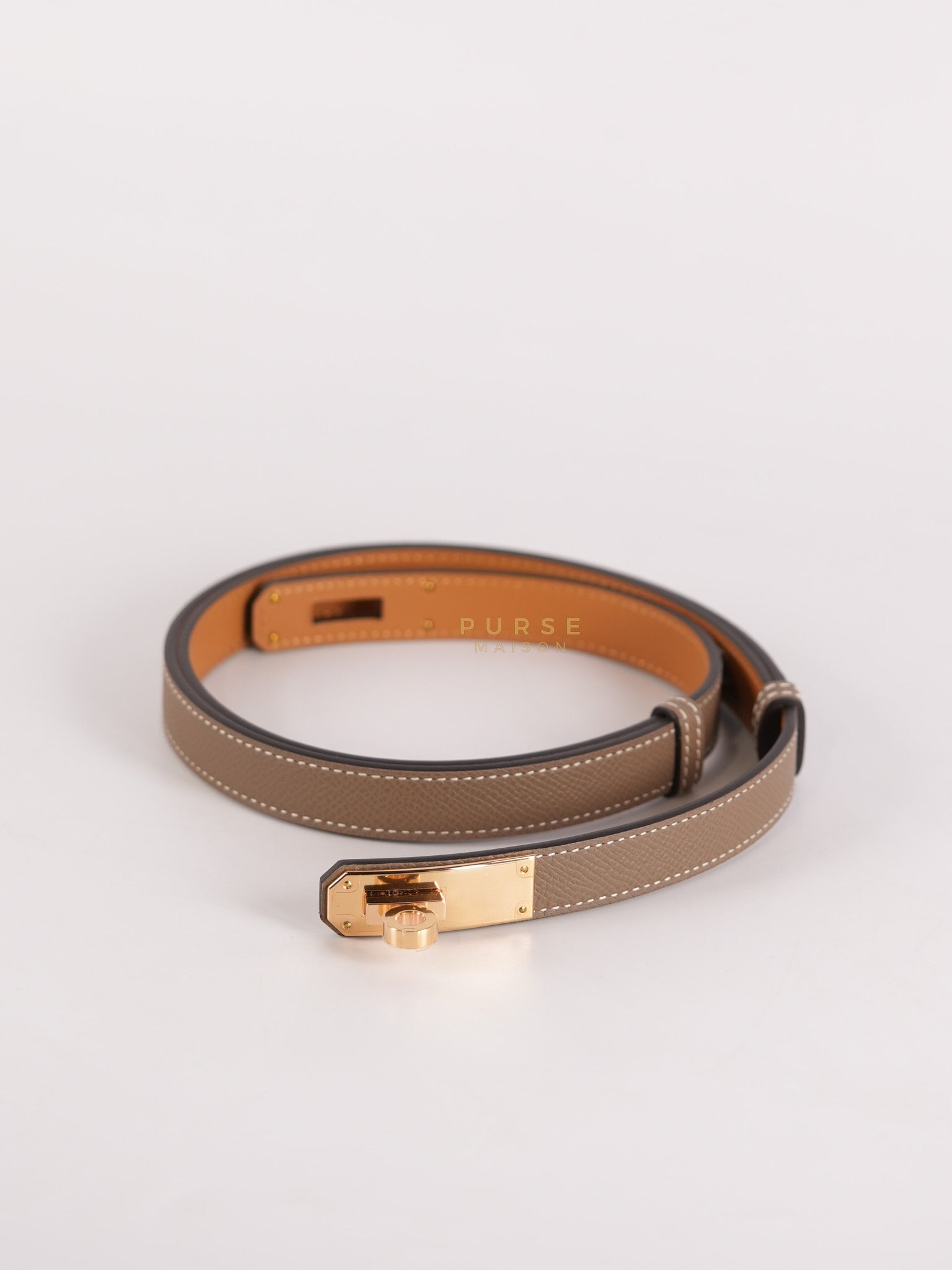 Kelly Belt Etoupe Epsom Leather in Rose Gold Hardware Stamp W(2024)