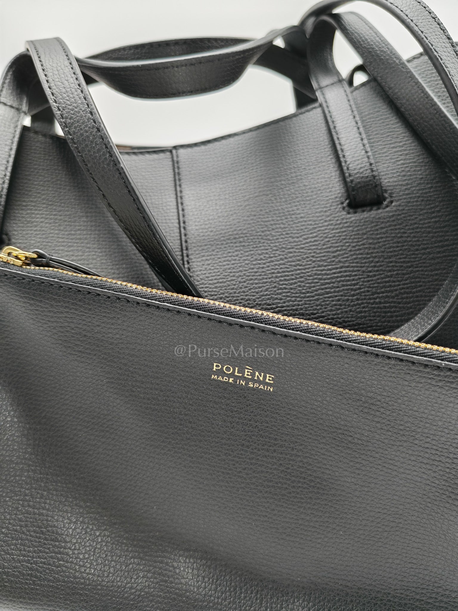 Cyme Mini in Black Graine Leather and Black Stitiching Tote Bag | Purse Maison Luxury Bags Shop