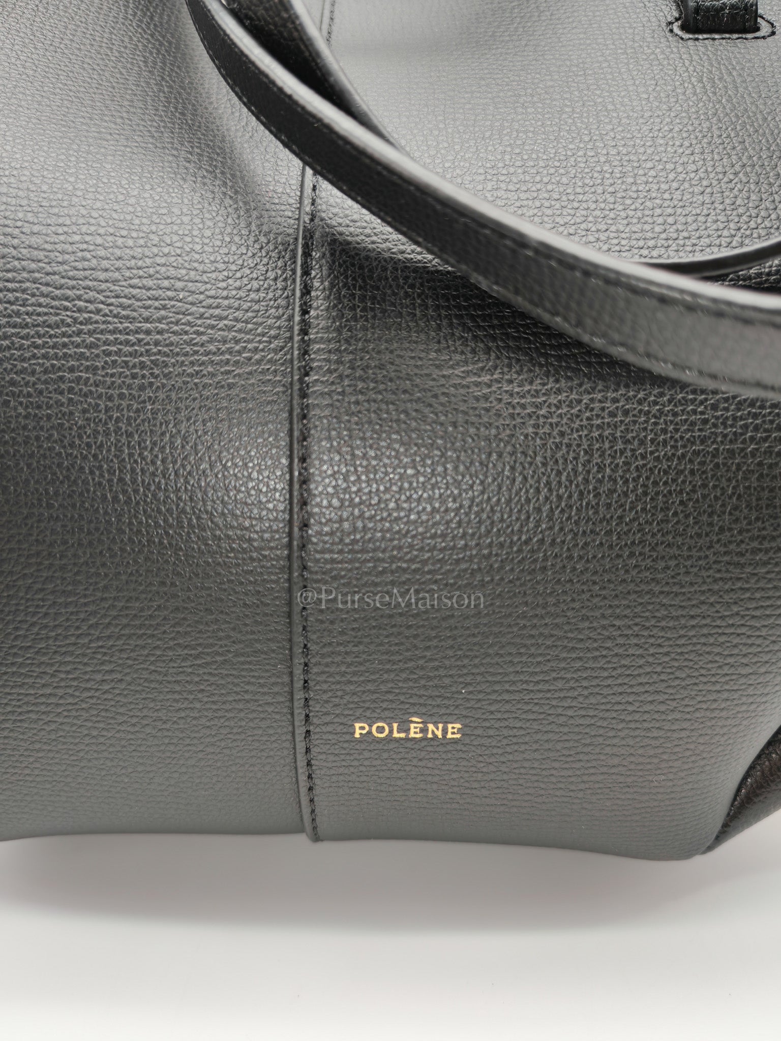 Cyme Mini in Black Graine Leather and Black Stitiching Tote Bag | Purse Maison Luxury Bags Shop