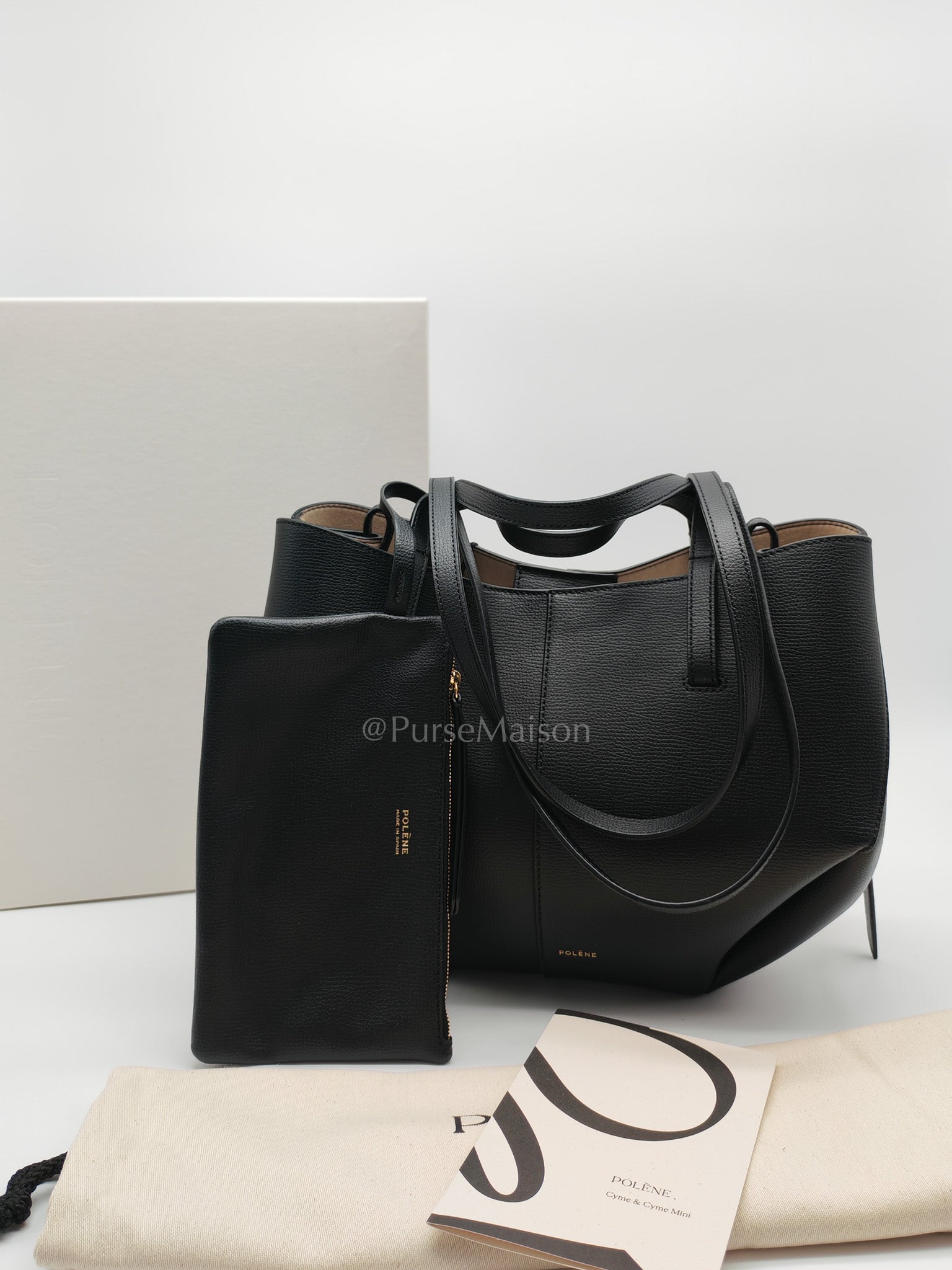 Cyme Mini in Black Graine Leather and Black Stitiching Tote Bag | Purse Maison Luxury Bags Shop