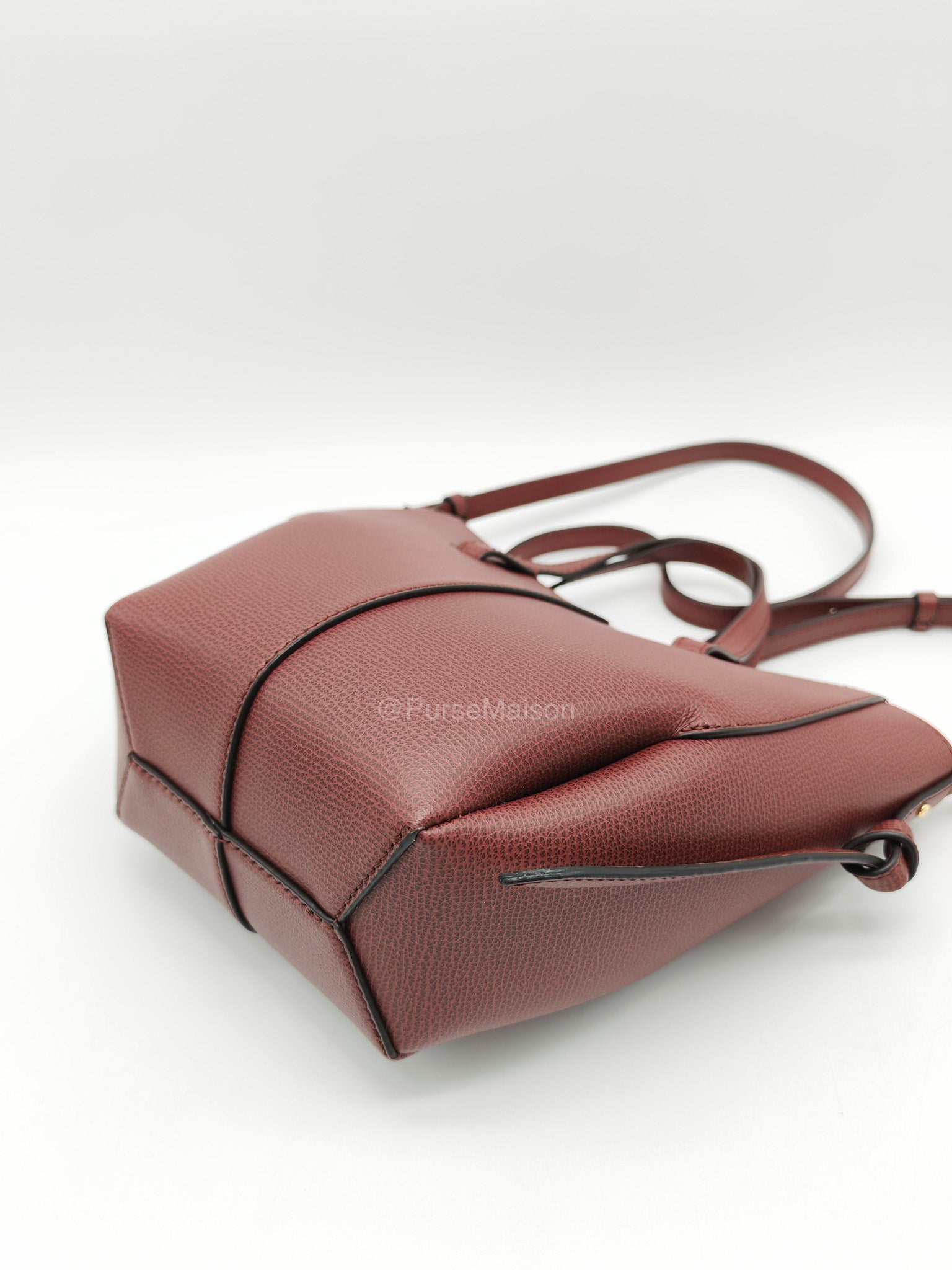 Polene Cyme Nano Tote Bag in Black Cherry Graine Leather | Purse Maison Luxury Bags Shop