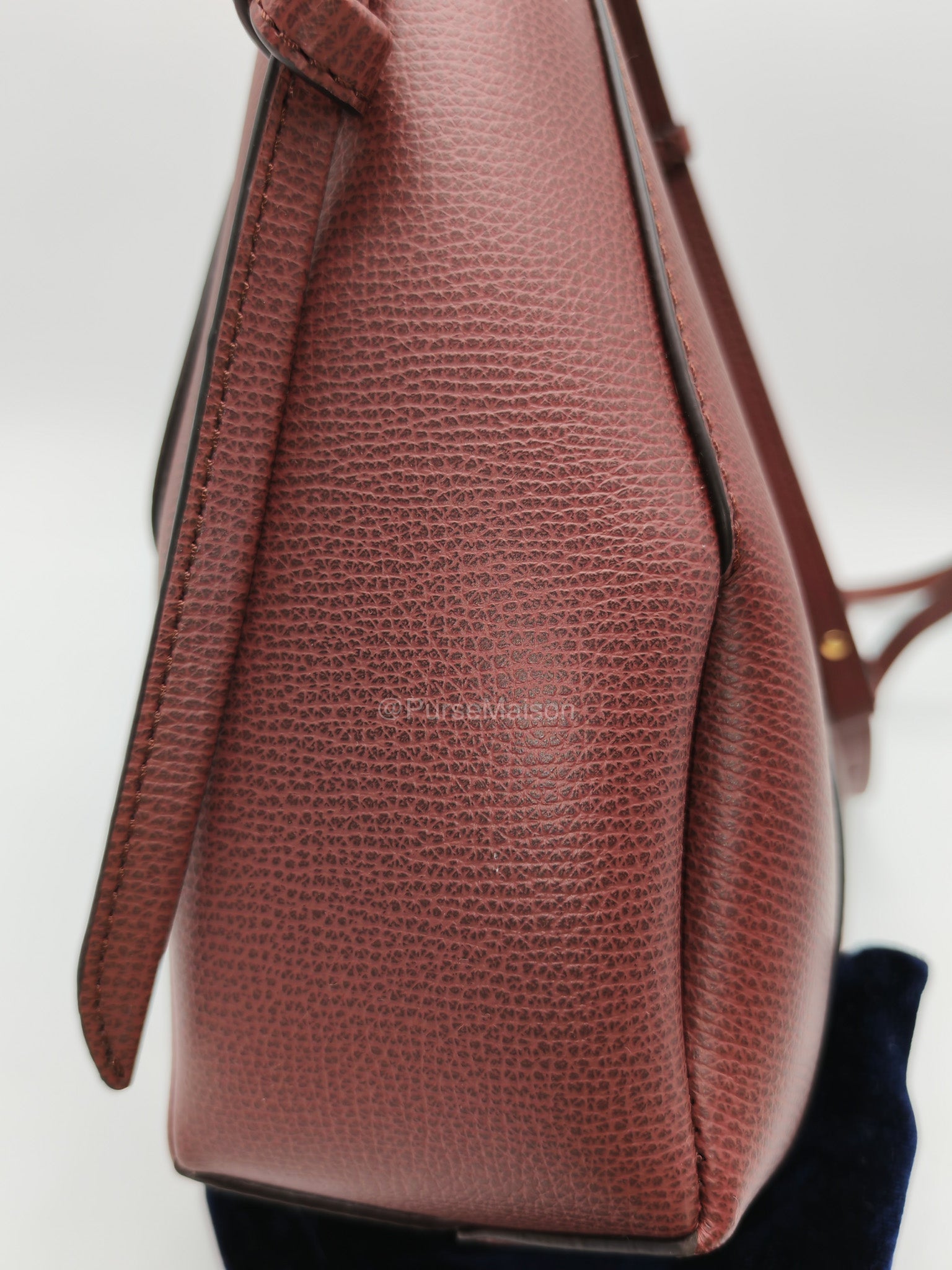 Polene Cyme Nano Tote Bag in Black Cherry Graine Leather | Purse Maison Luxury Bags Shop