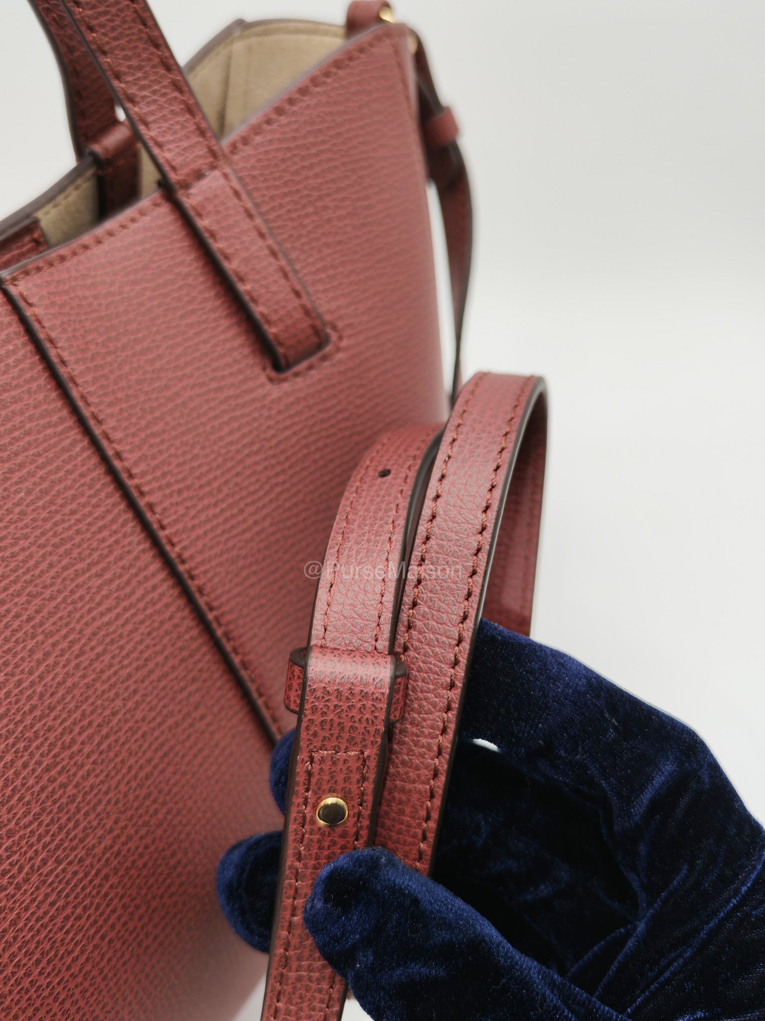 Polene Cyme Nano Tote Bag in Black Cherry Graine Leather | Purse Maison Luxury Bags Shop