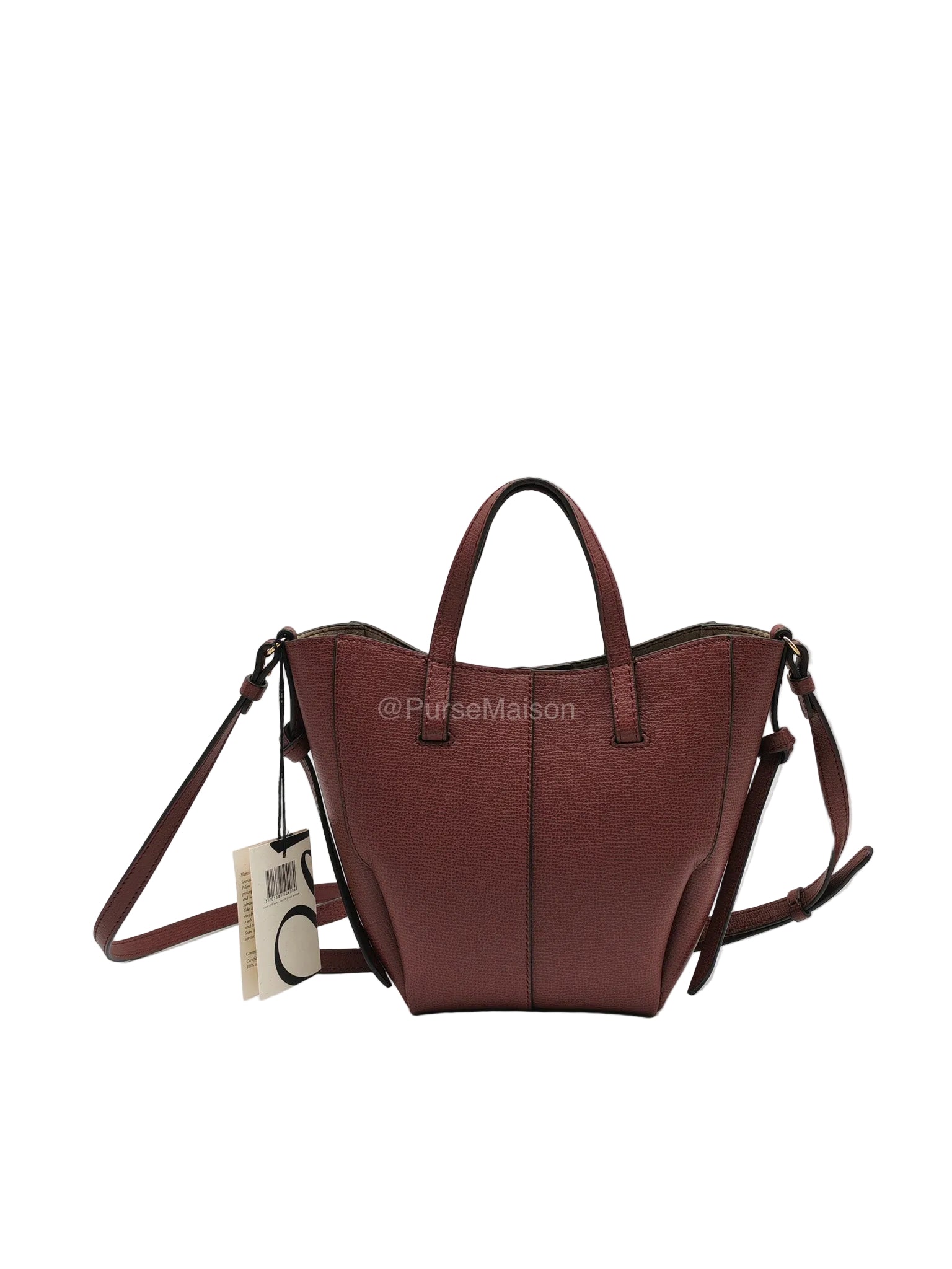 Polene Cyme Nano Tote Bag in Black Cherry Graine Leather | Purse Maison Luxury Bags Shop
