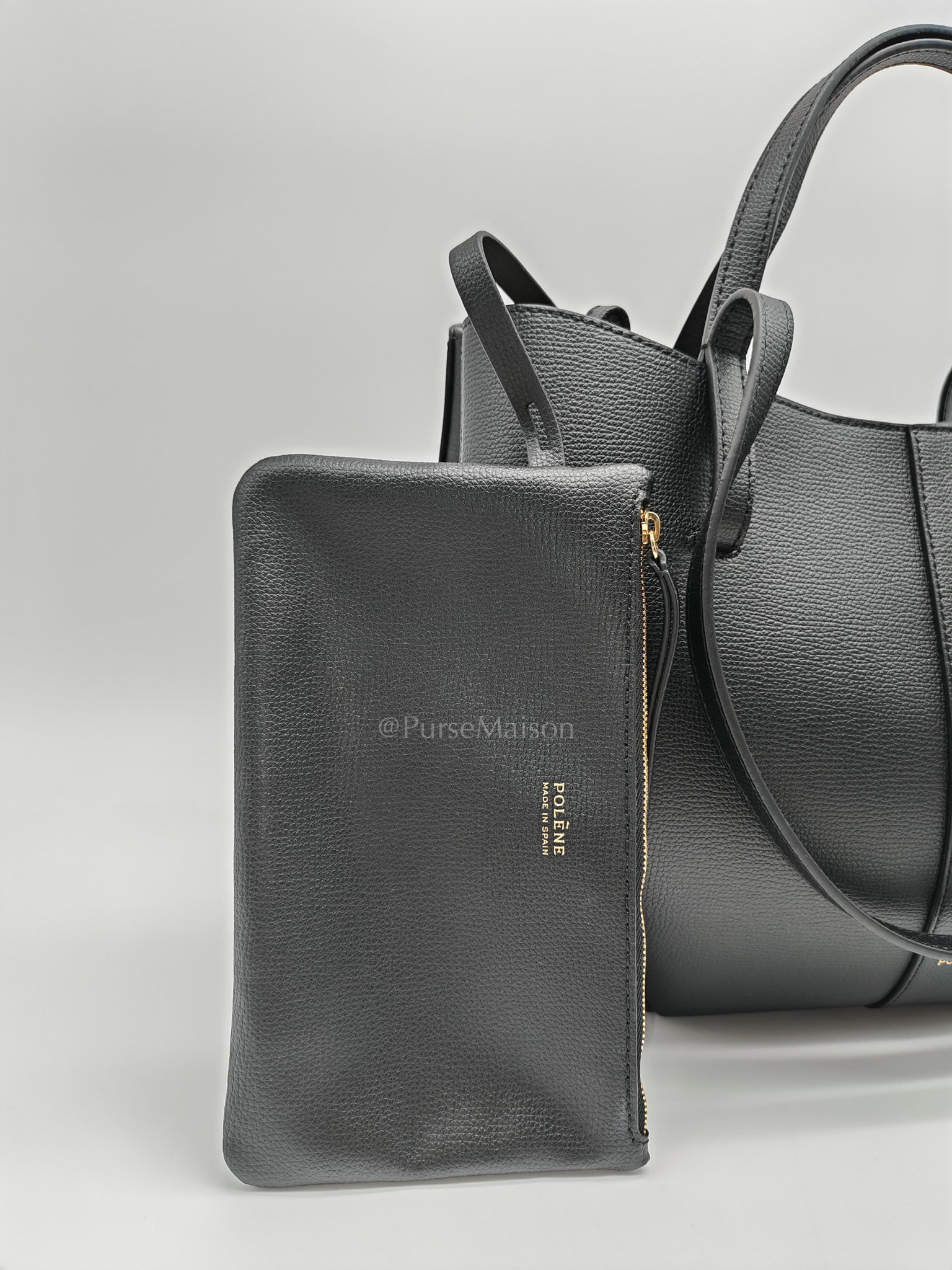 Polene Mini Cyme Black Graine Leather | Purse Maison Luxury Bags Shop