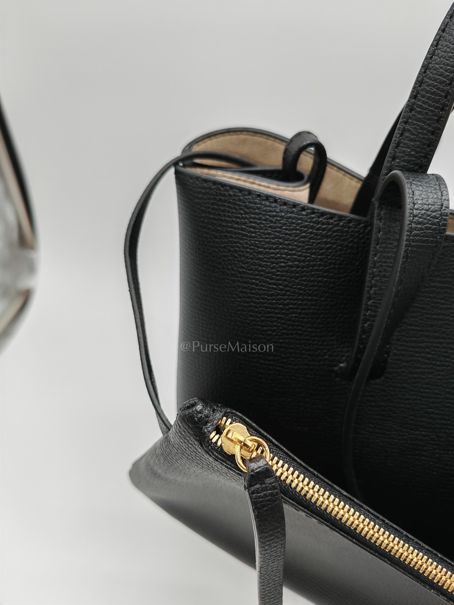 Polene Mini Cyme Black Graine Leather | Purse Maison Luxury Bags Shop