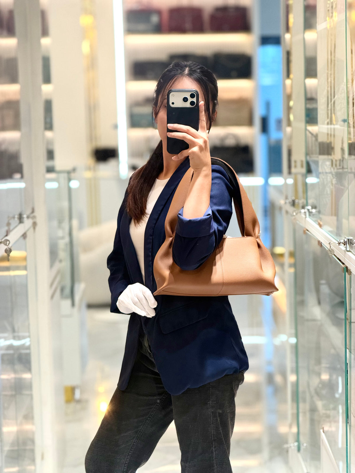 Polene Numéro Neuf East West in Camel Graine Textured Leather | Purse Maison Luxury Bags Shop