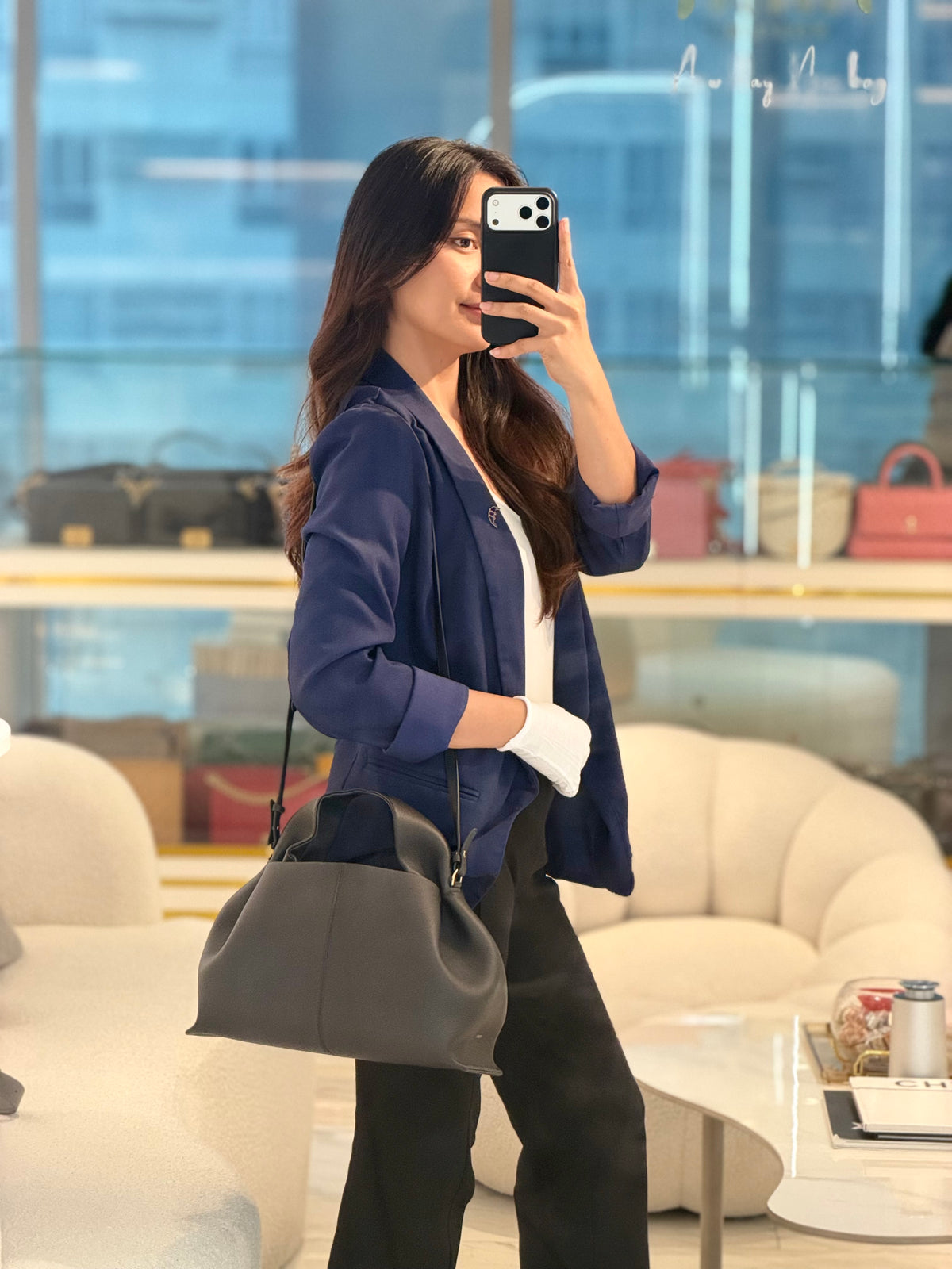 Polene Numero Neuf in Black Graine Leather Shoulder Bag | Purse Maison Luxury Bags Shop