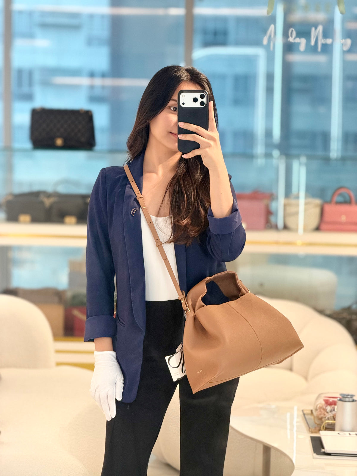 Polene Numero Neuf in Camel Graine Leather | Purse Maison Luxury Bags Shop