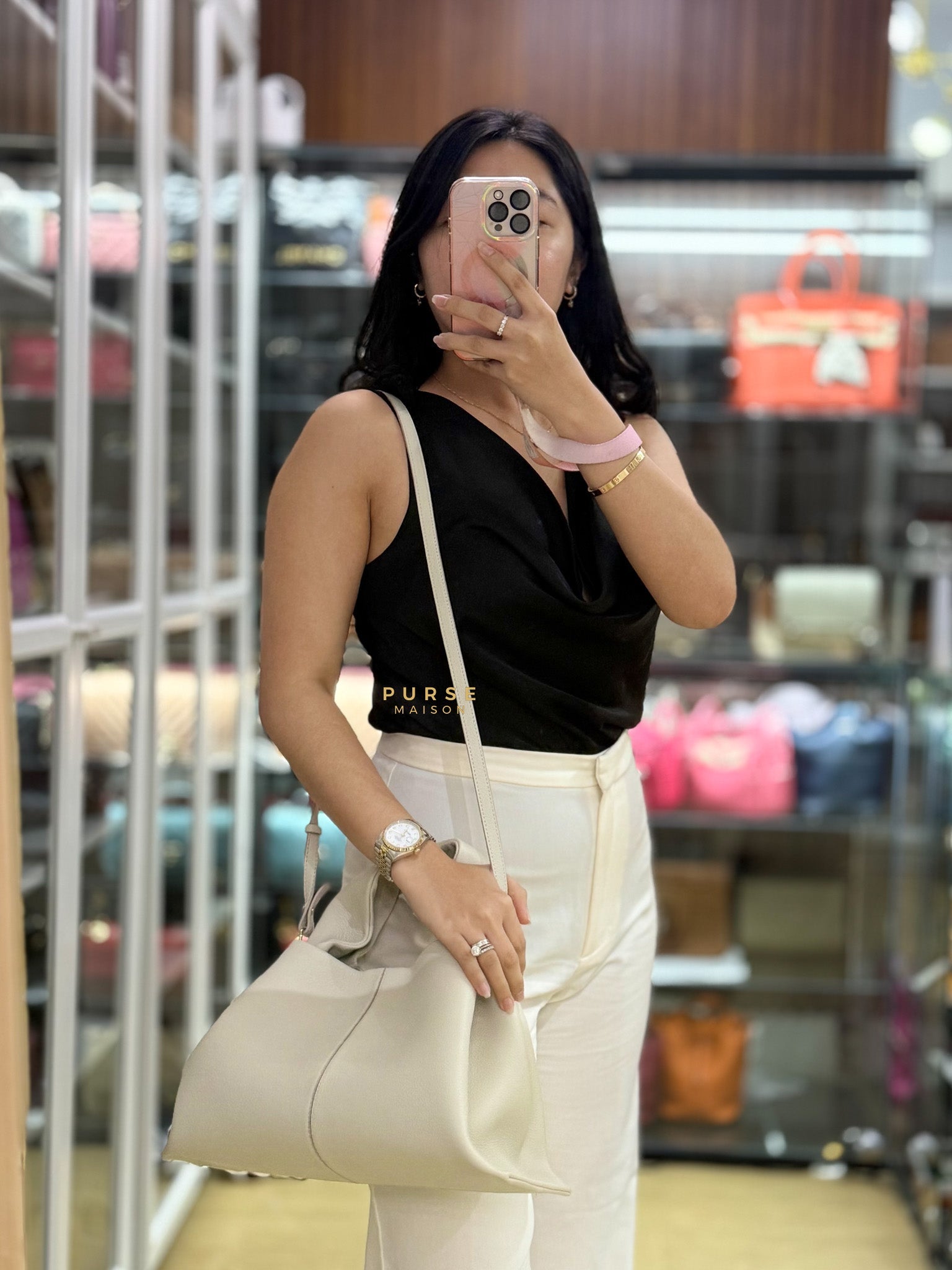 Neuf in Chalk Graine Leather Shoulder Bag | Purse Maison Luxury Bags Shop
