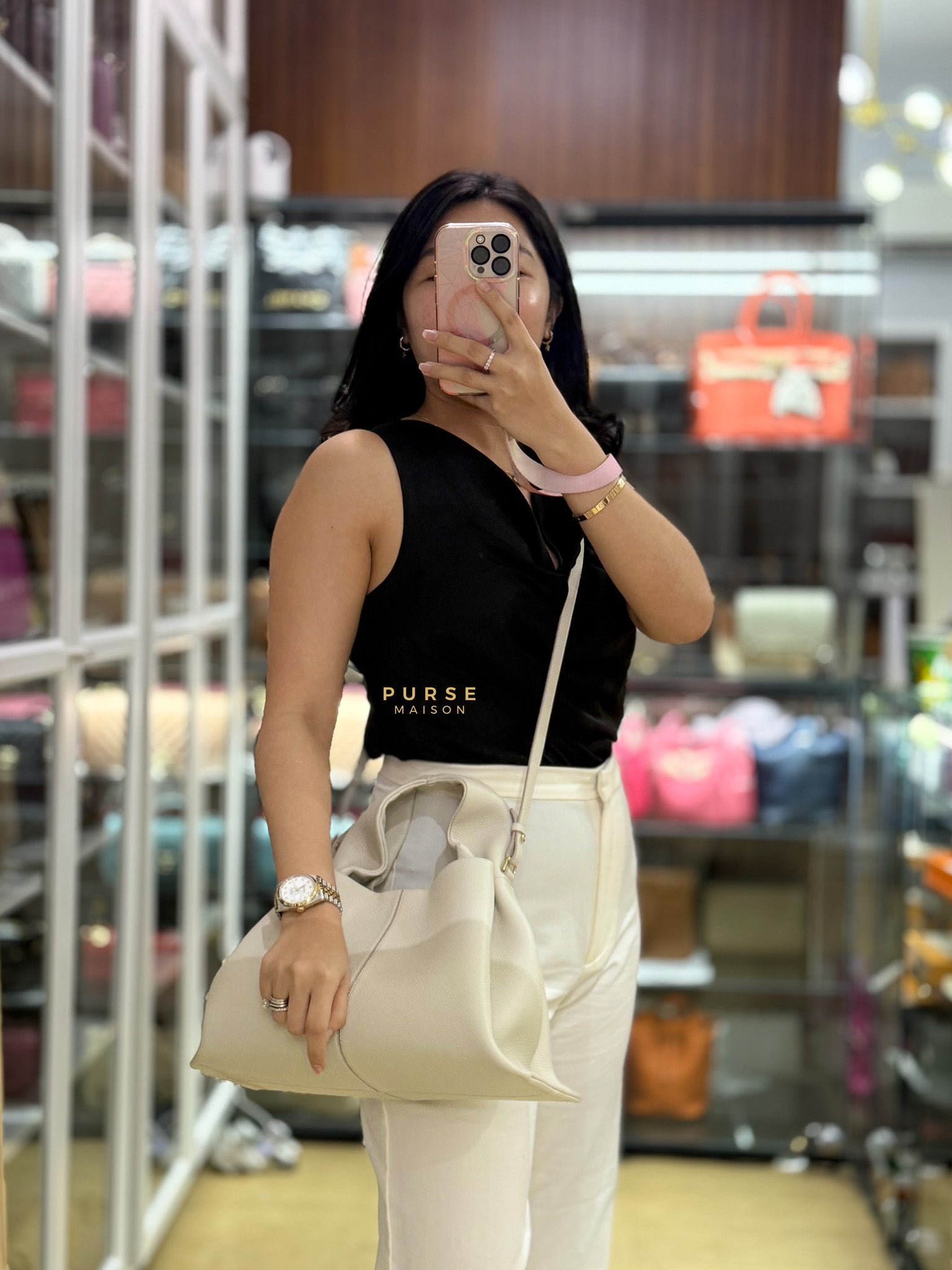 Neuf in Chalk Graine Leather Shoulder Bag | Purse Maison Luxury Bags Shop