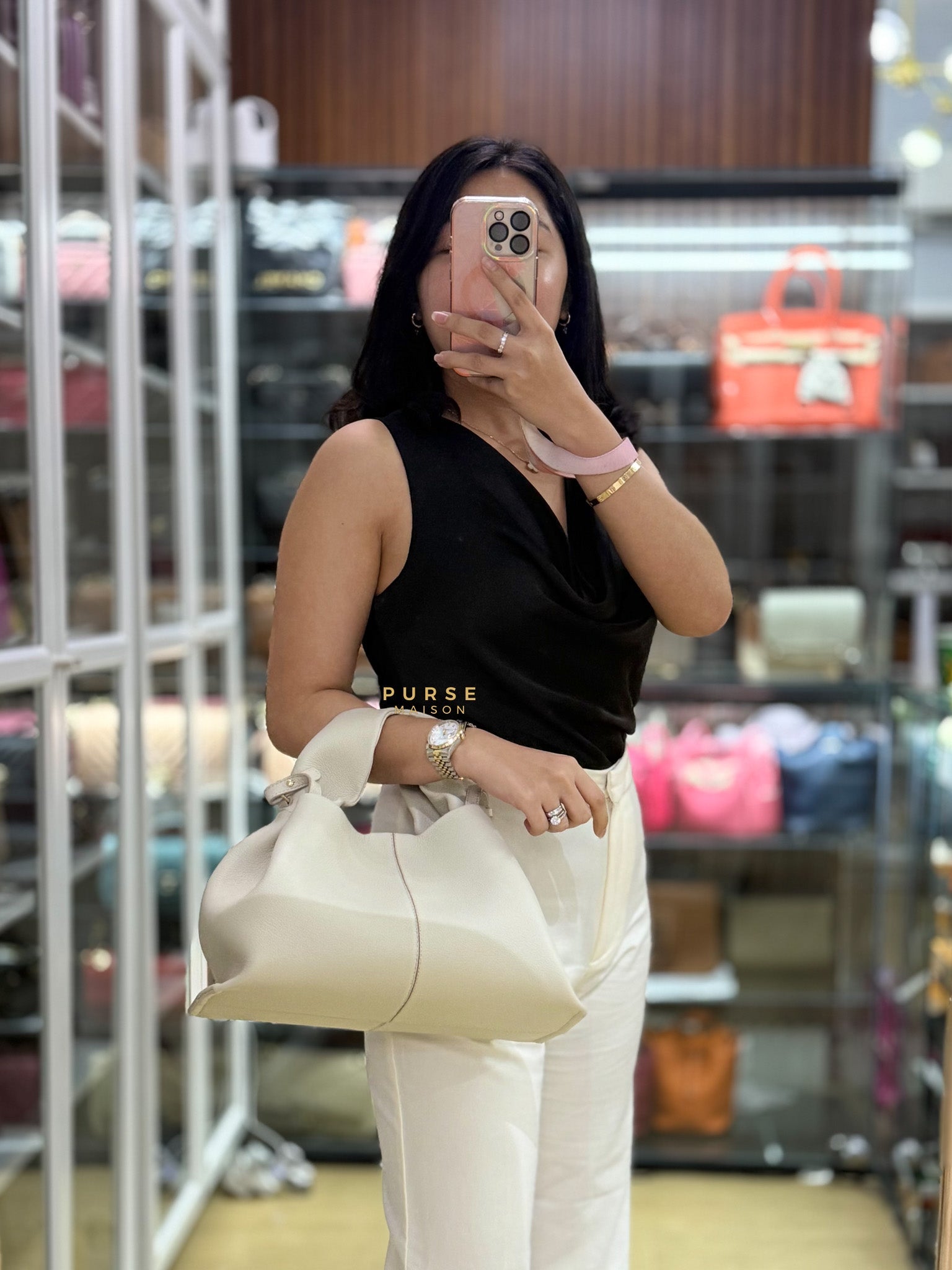 Neuf in Chalk Graine Leather Shoulder Bag | Purse Maison Luxury Bags Shop