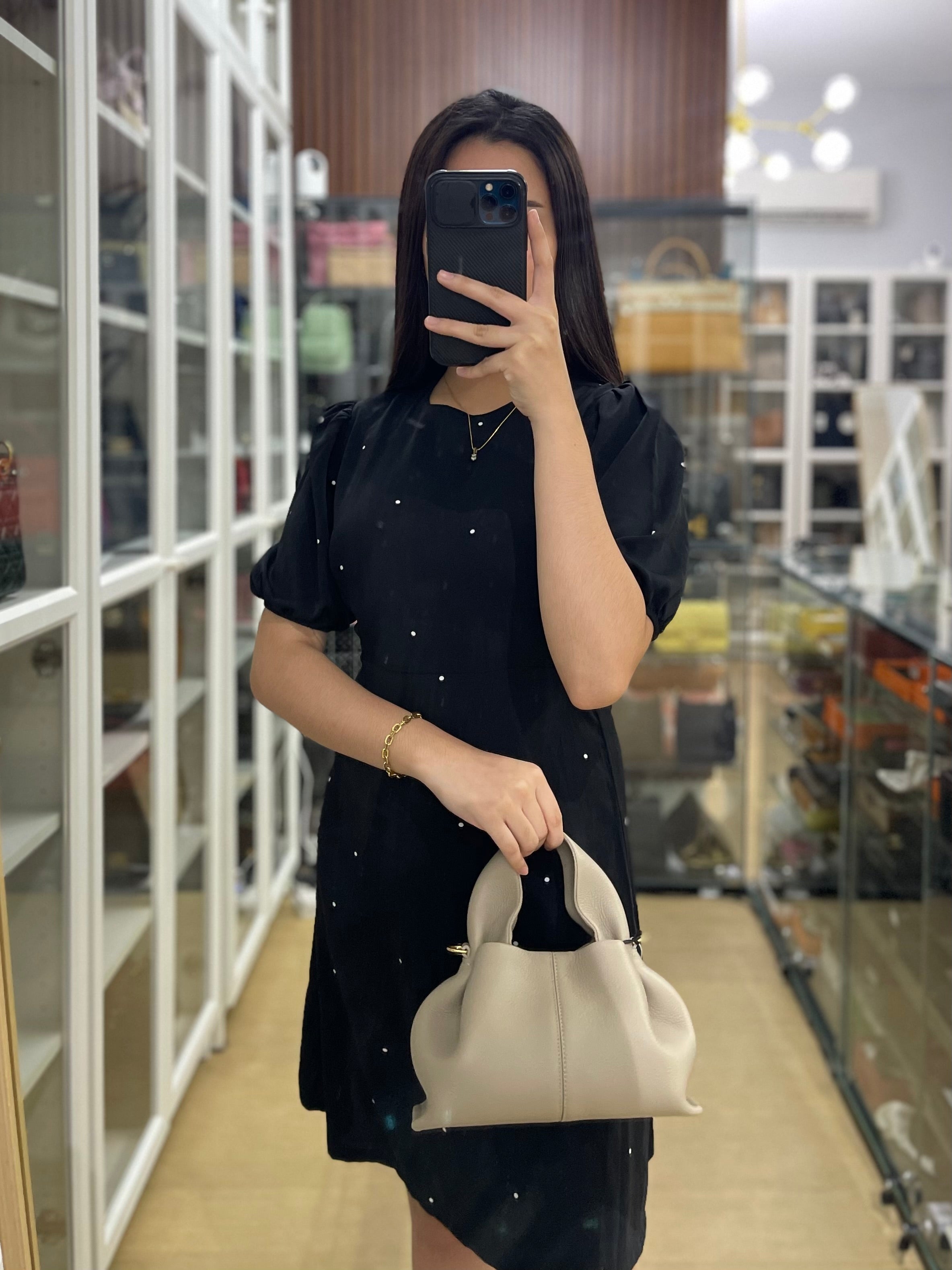 Numero Neuf Mini Bag in Taupe Grained Calfskin Leather & Light Gold Hardware | Purse Maison Luxury Bags Shop
