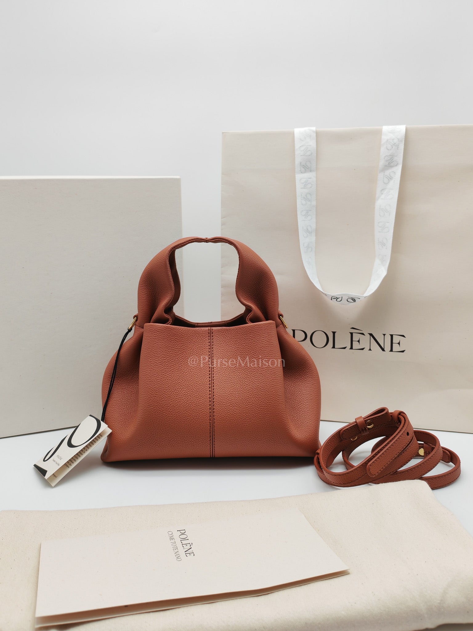 Polene Neuf Mini in Terracota Graine Leather | Purse Maison Luxury Bags Shop