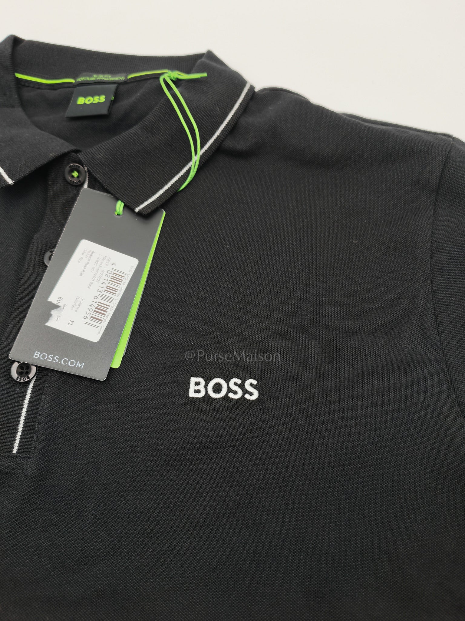 Slim Fit Polo Shirt for Men Black Size XL