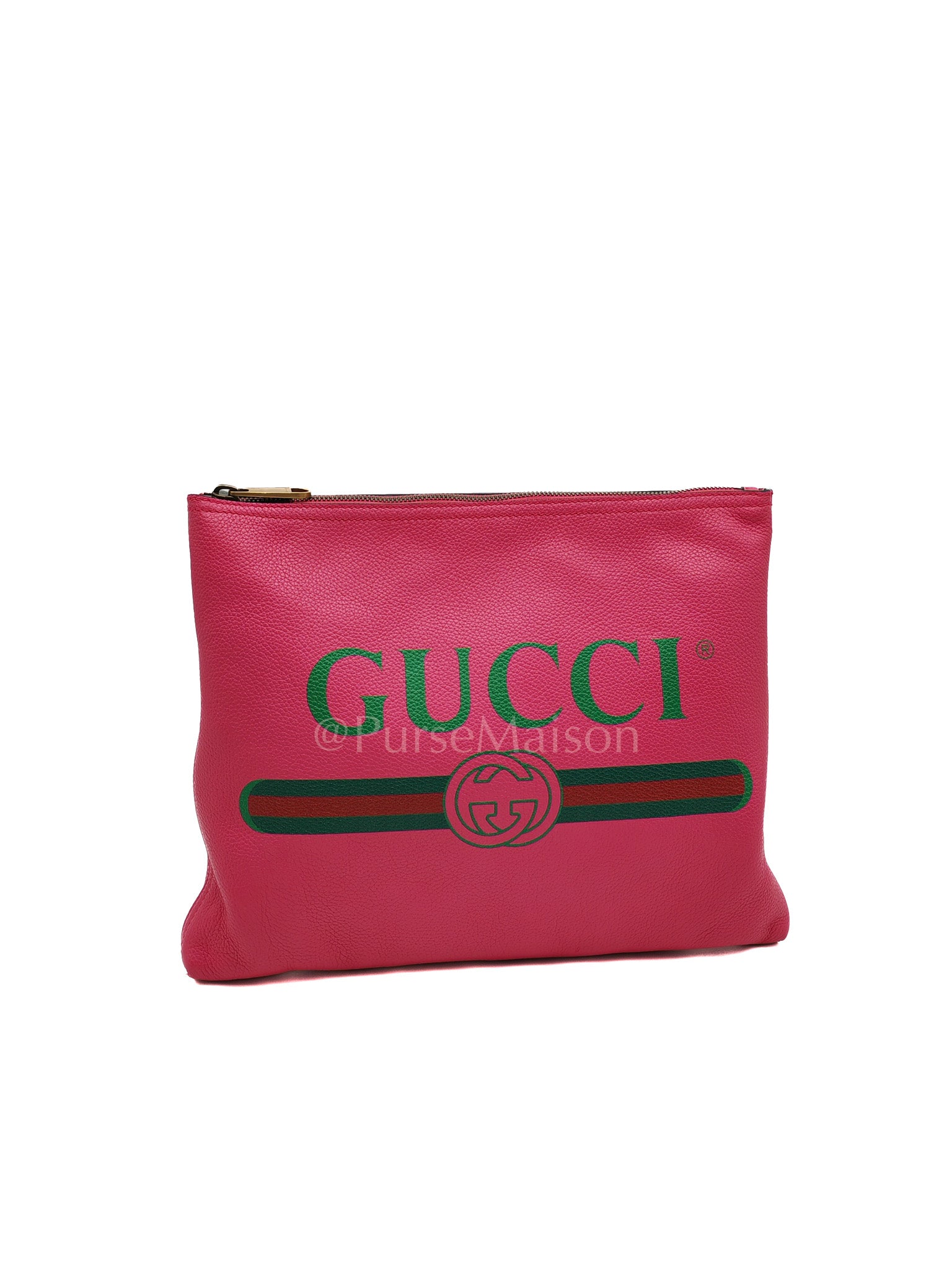 Porfolio Clutch in Pink Gucci Print Prominent Green Logo | Purse Maison Luxury Bags Shop