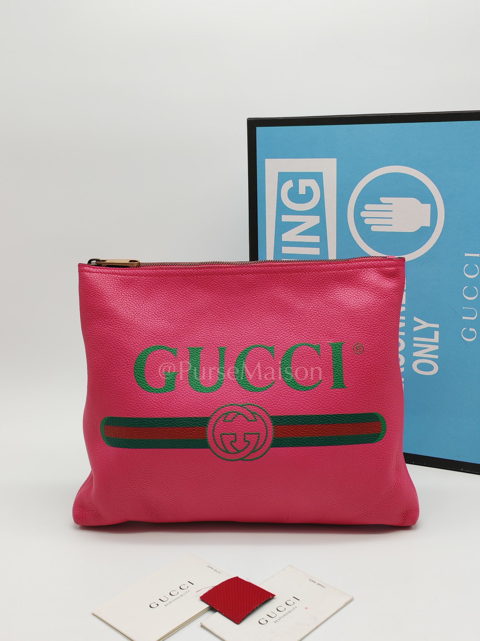 Porfolio Clutch in Pink Gucci Print Prominent Green Logo | Purse Maison Luxury Bags Shop