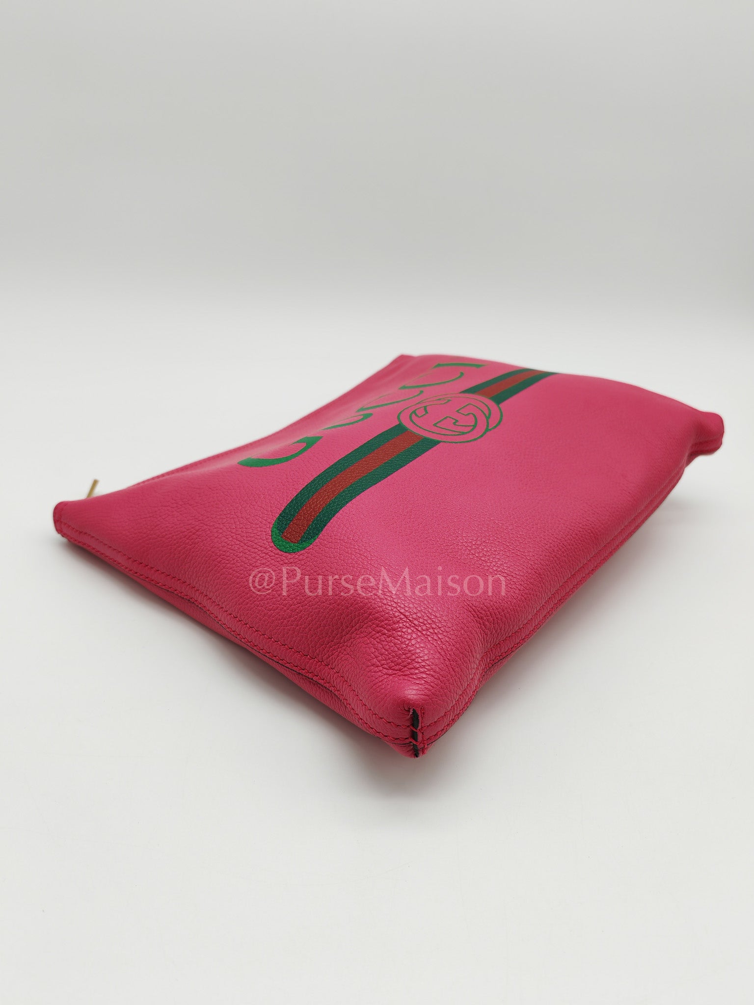 Porfolio Clutch in Pink Gucci Print Prominent Green Logo | Purse Maison Luxury Bags Shop