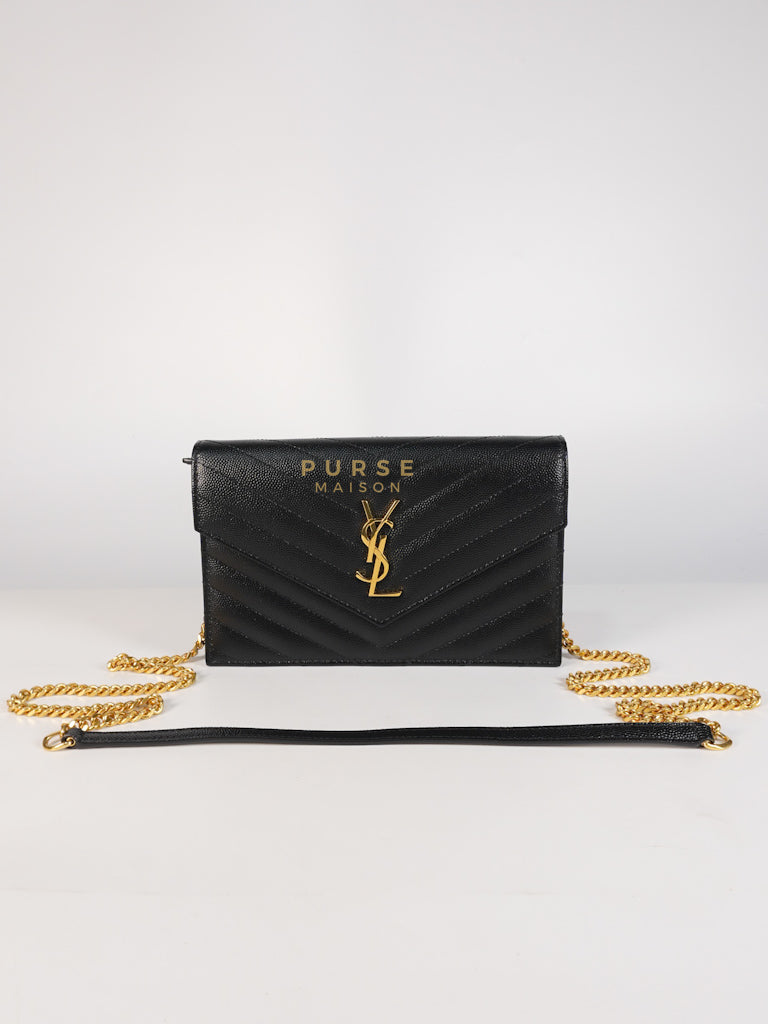 Portefeuille on Chain in Black Cassandre en Cuir Leather | Purse Maison Luxury Bags Shop