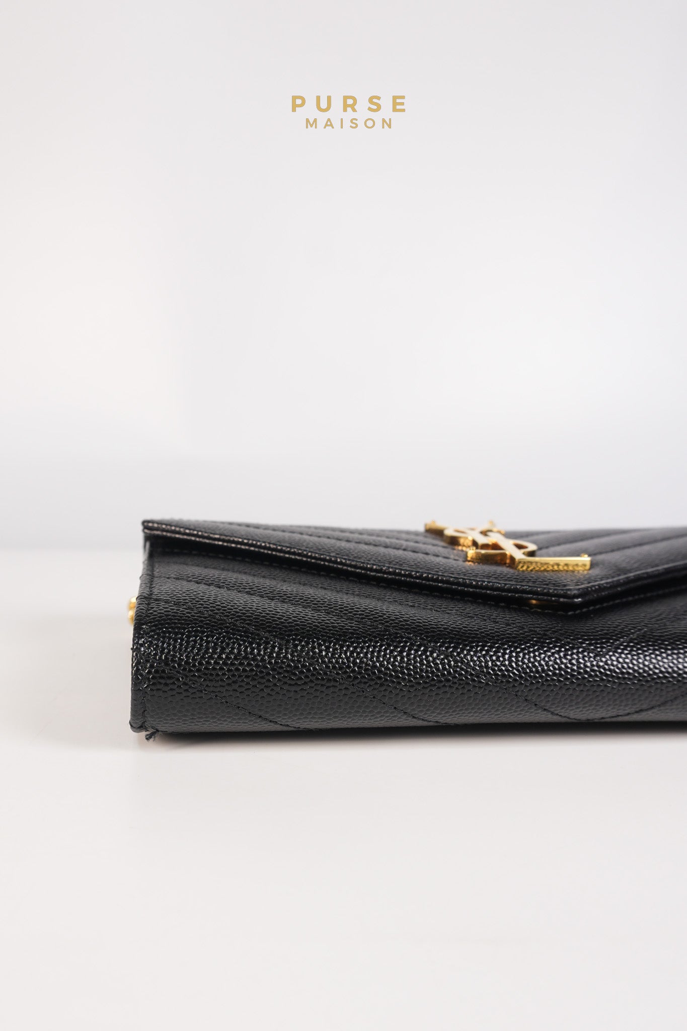 Portefeuille Wallet with Chain in Black Grain De Poudre Leather Gold Hardware | Purse Maison Luxury Bags Shop