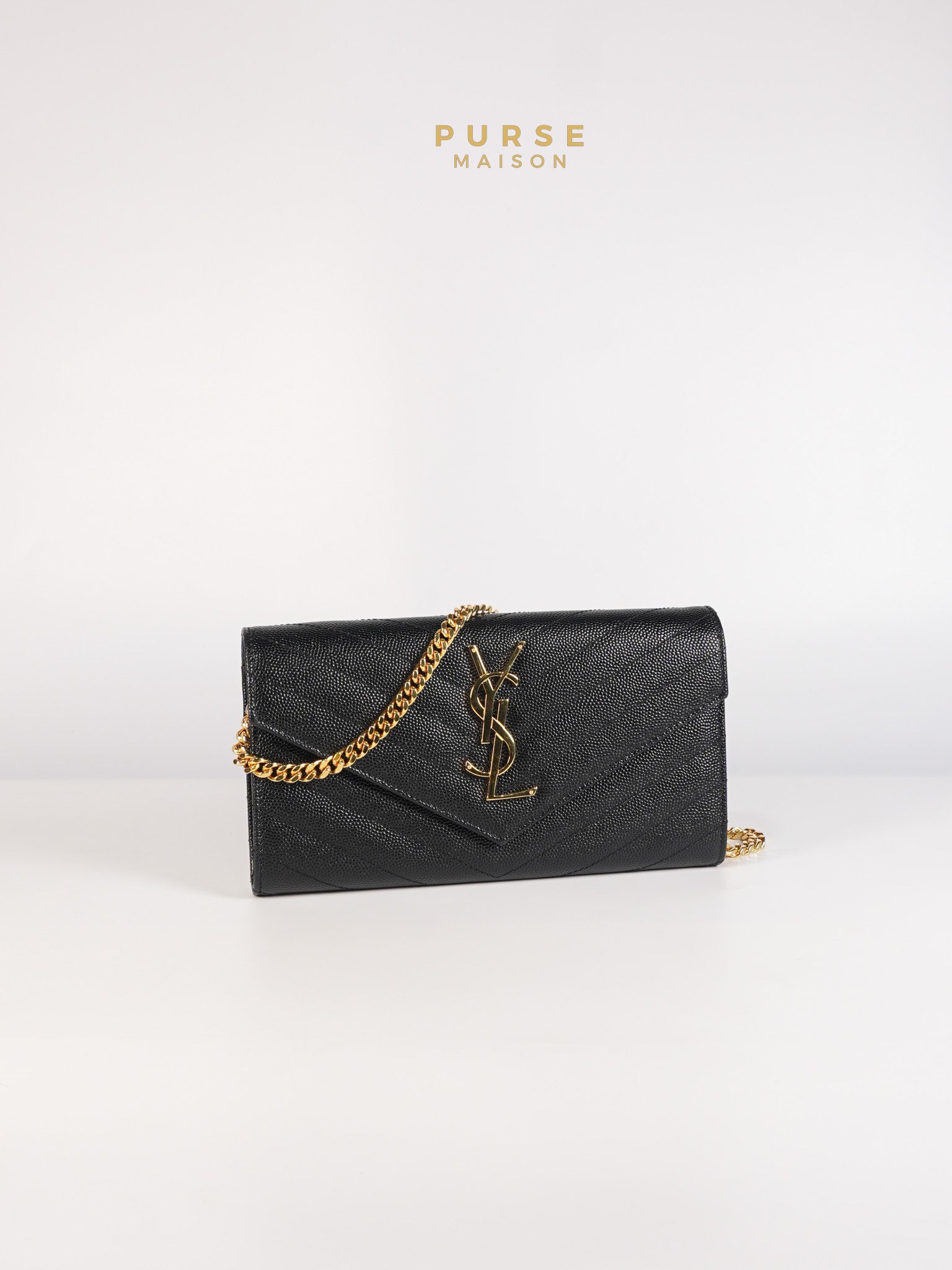 Portefeuille Wallet with Chain in Black Grain De Poudre Leather Gold Hardware | Purse Maison Luxury Bags Shop