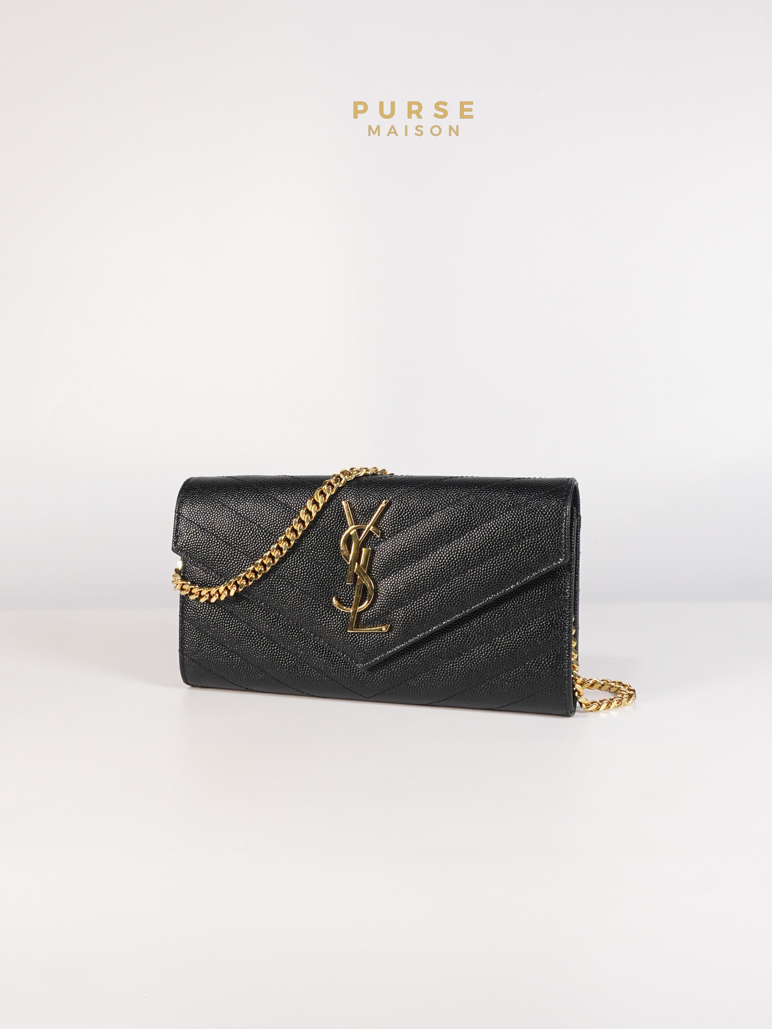 Portefeuille Wallet with Chain in Black Grain De Poudre Leather Gold Hardware | Purse Maison Luxury Bags Shop