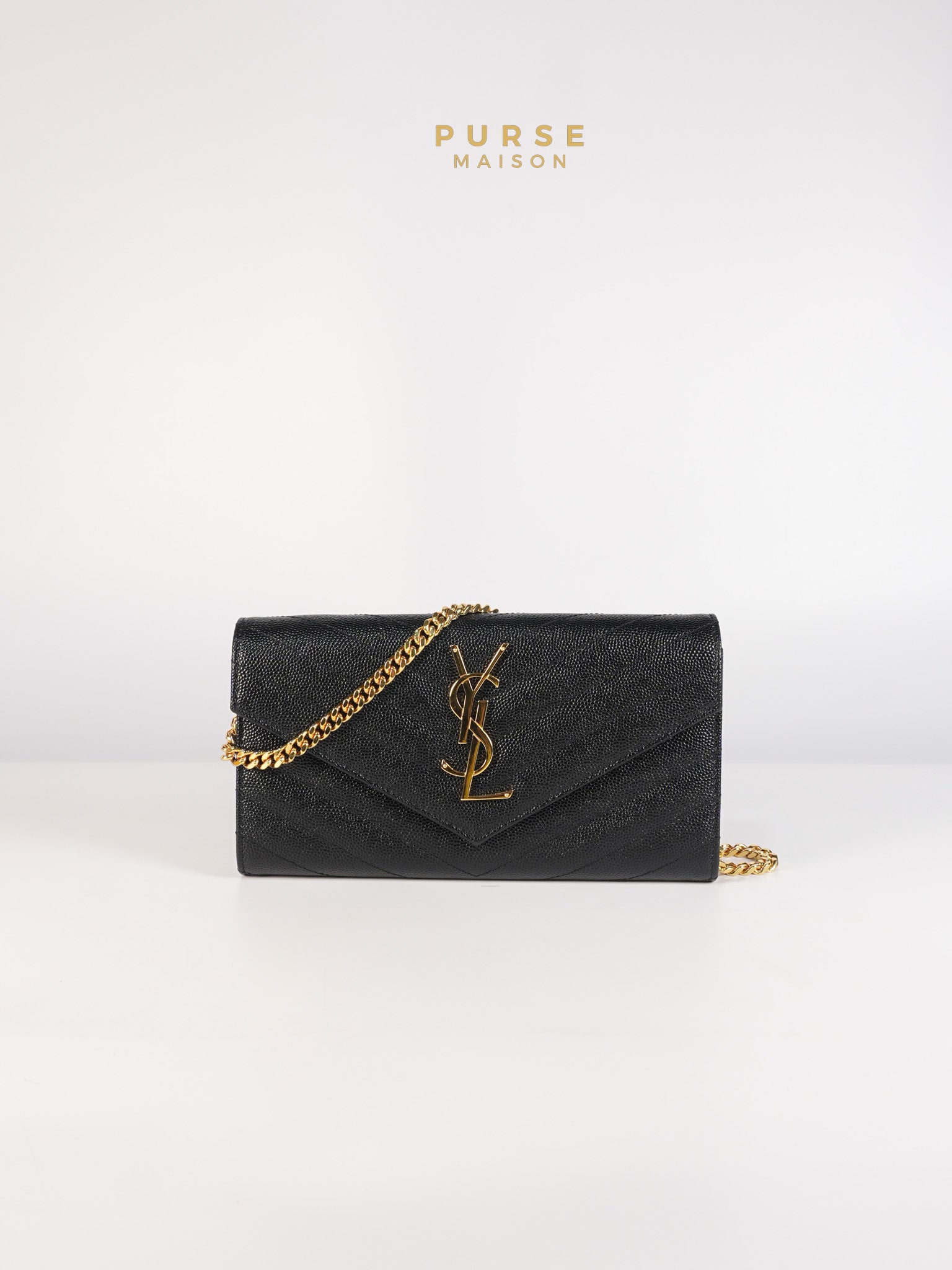 Portefeuille Wallet with Chain in Black Grain De Poudre Leather Gold Hardware | Purse Maison Luxury Bags Shop