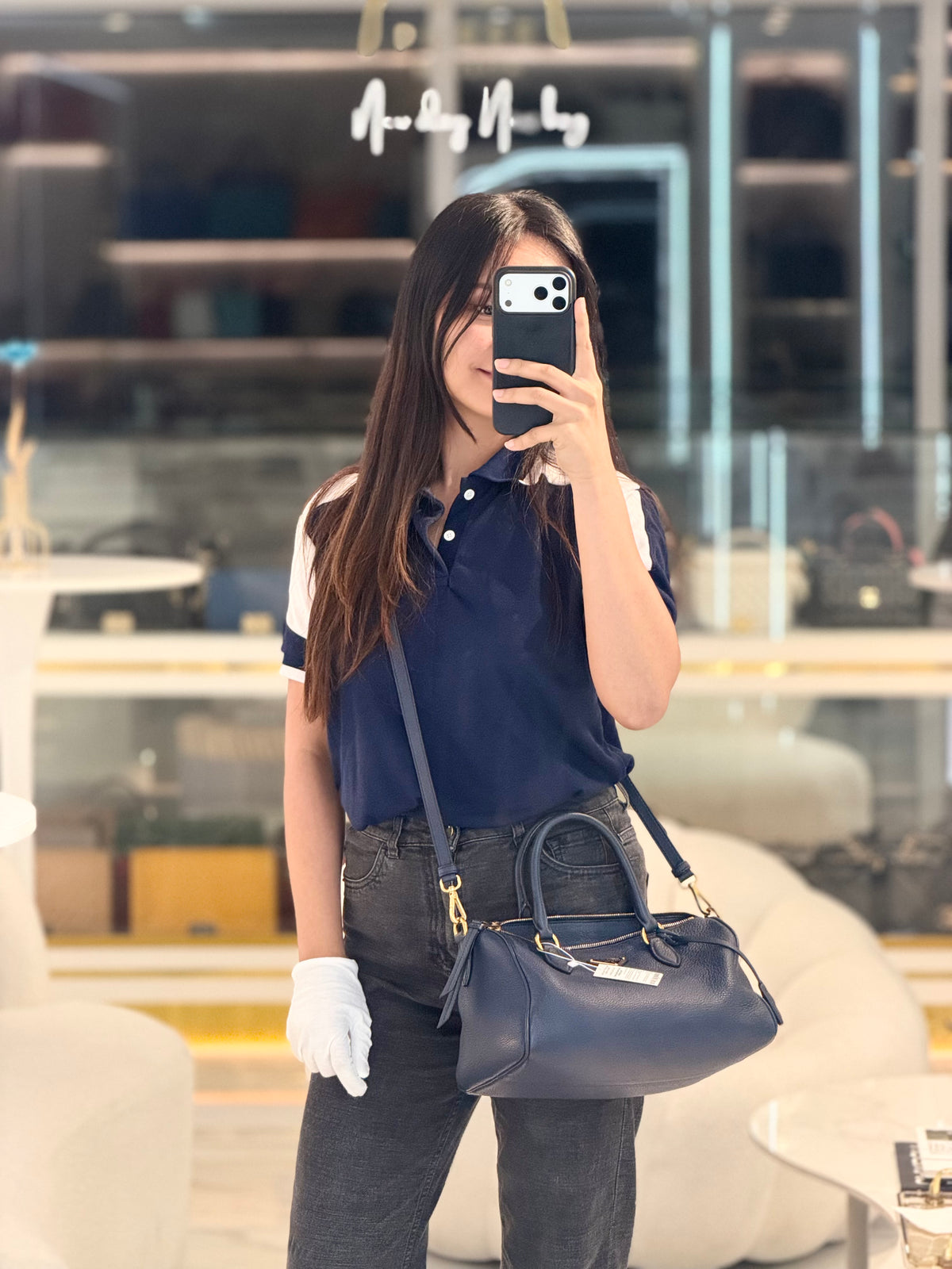 Prada 1BB797 Vitello Phenix Bauletto in Baltico | Purse Maison Luxury Bags Shop