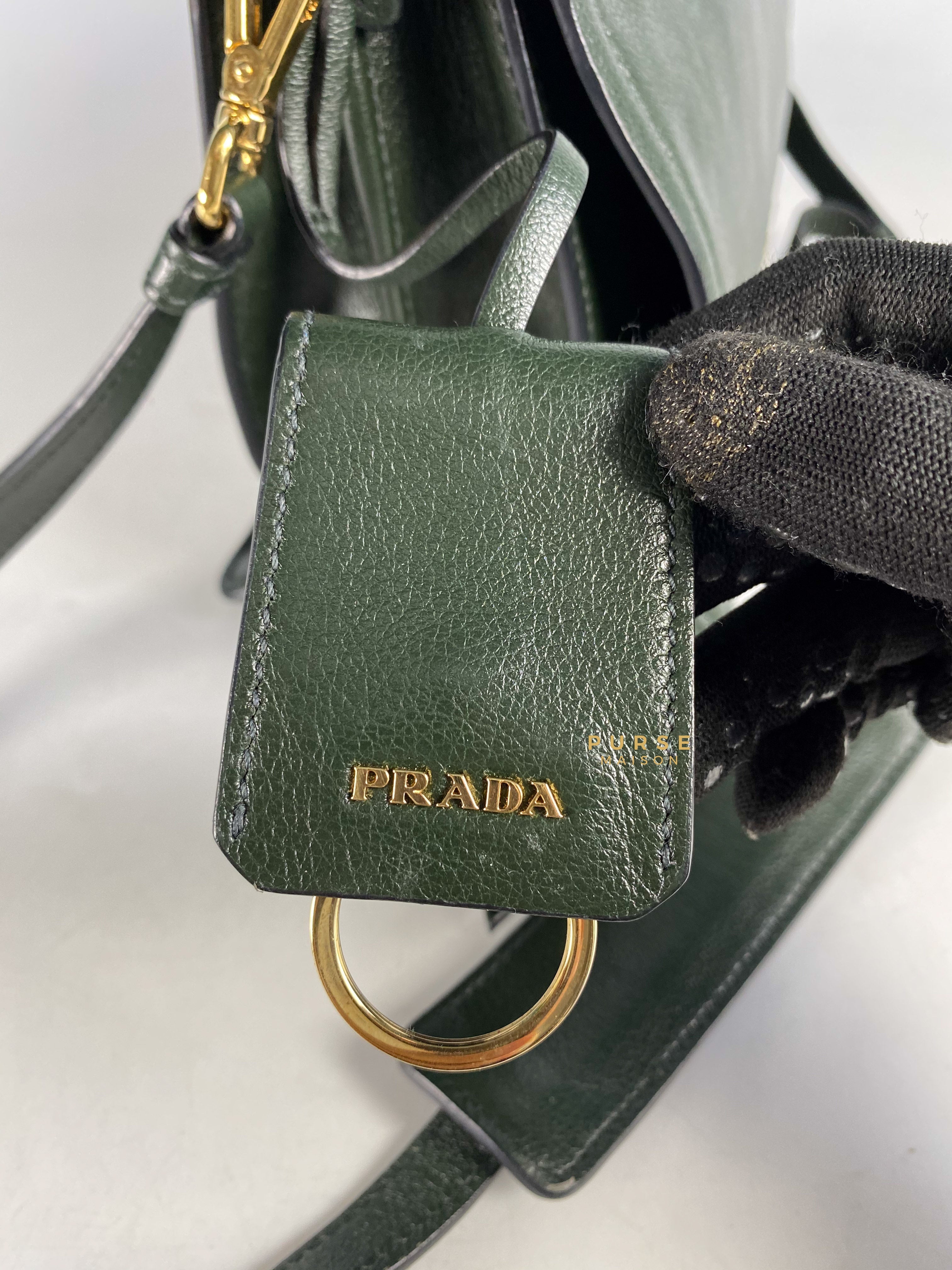 Prada 1BD085 Glace Calf Smeraldo Emerald Green Bag Purse