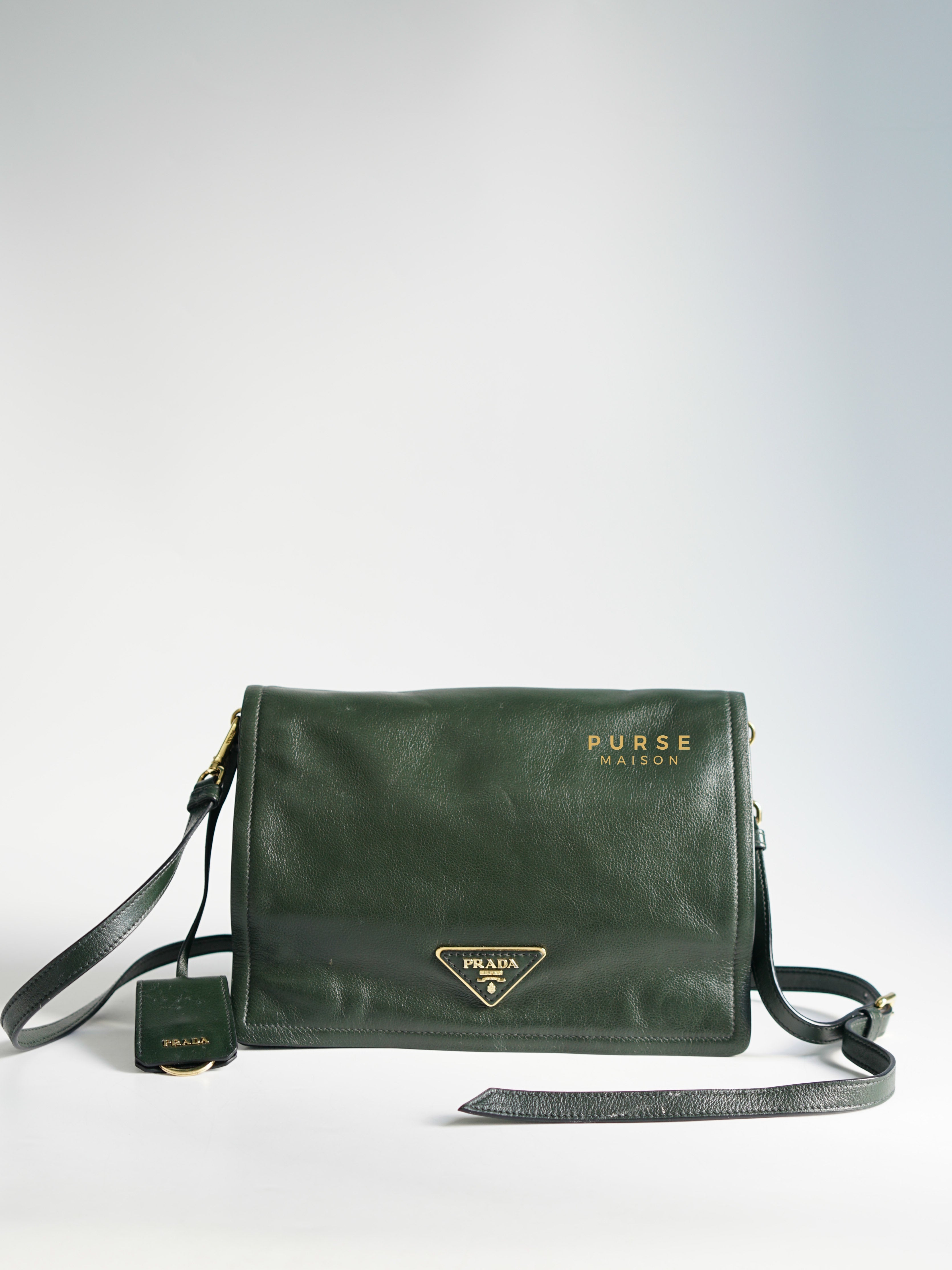 Prada 1BD085 Glace Calf Smeraldo (Emerald Green) Bag | Purse Maison Luxury Bags Shop
