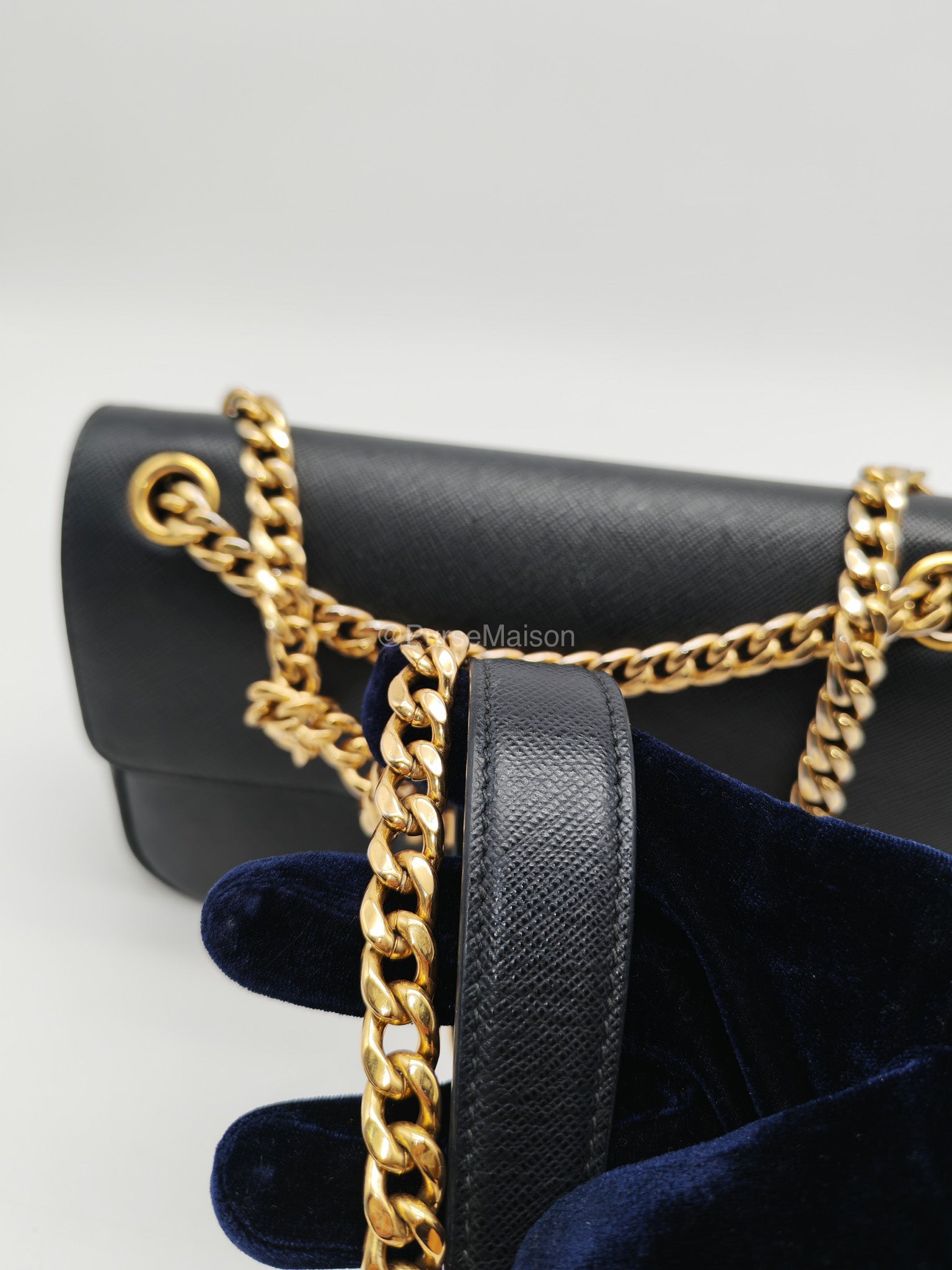 Prada 1BD193 Saffiano Black Pattina Flap Shoulder Bag | Purse Maison Luxury Bags Shop