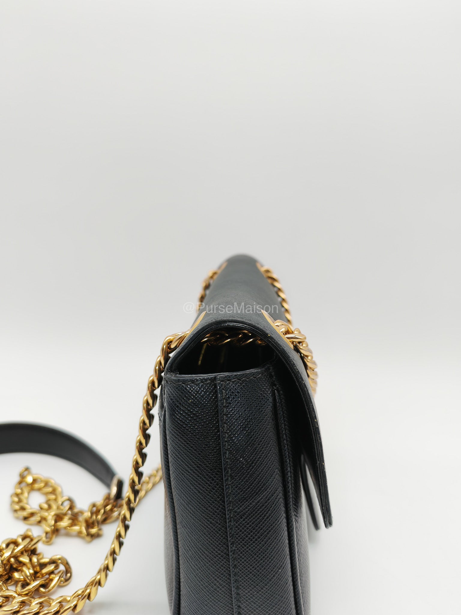 Prada 1BD193 Saffiano Black Pattina Flap Shoulder Bag | Purse Maison Luxury Bags Shop