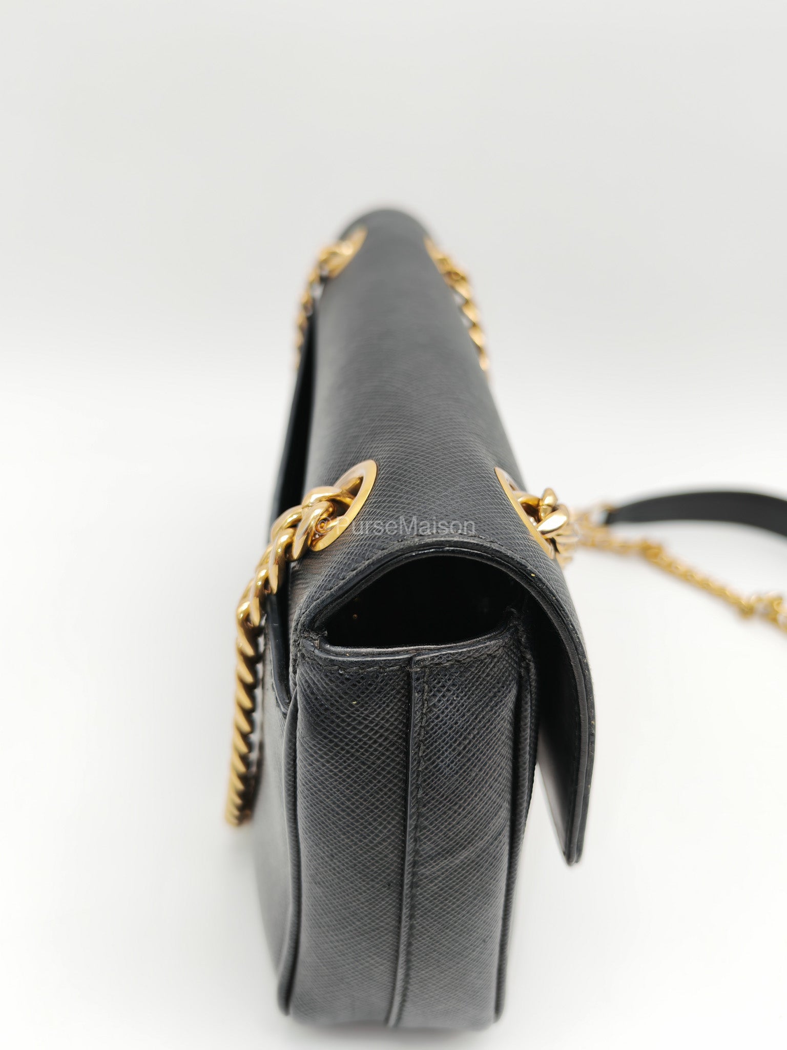 Prada 1BD193 Saffiano Black Pattina Flap Shoulder Bag | Purse Maison Luxury Bags Shop