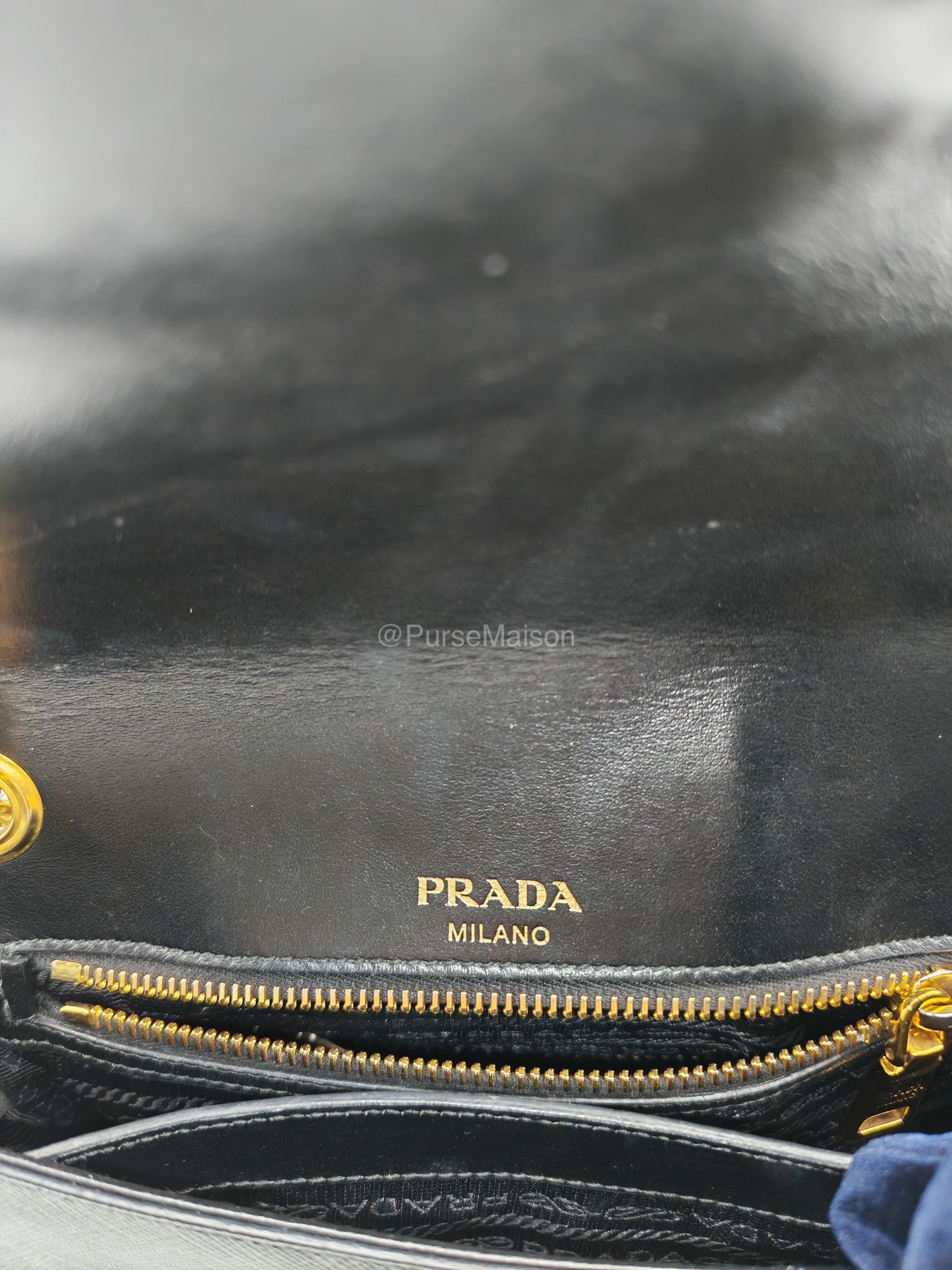 Prada 1BD193 Saffiano Black Pattina Flap Shoulder Bag | Purse Maison Luxury Bags Shop