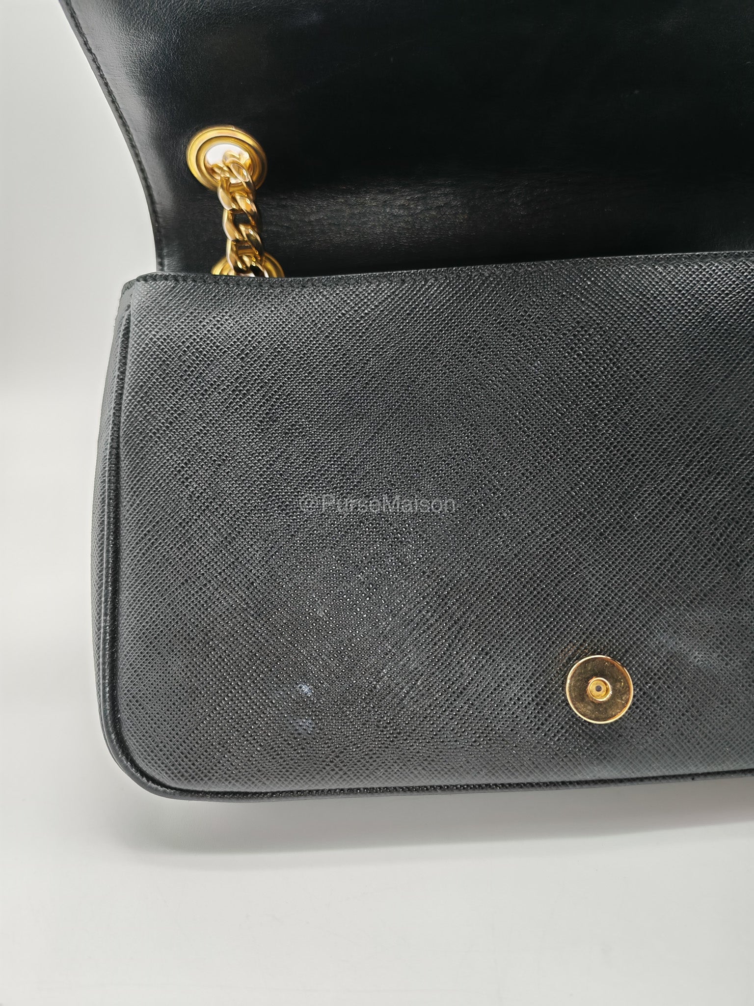 Prada 1BD193 Saffiano Black Pattina Flap Shoulder Bag | Purse Maison Luxury Bags Shop