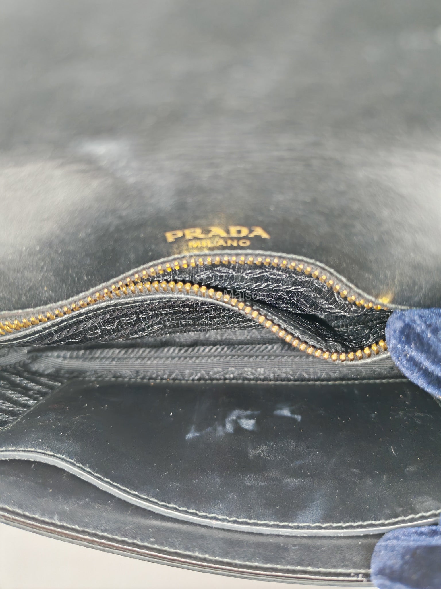 Prada 1BD193 Saffiano Black Pattina Flap Shoulder Bag | Purse Maison Luxury Bags Shop