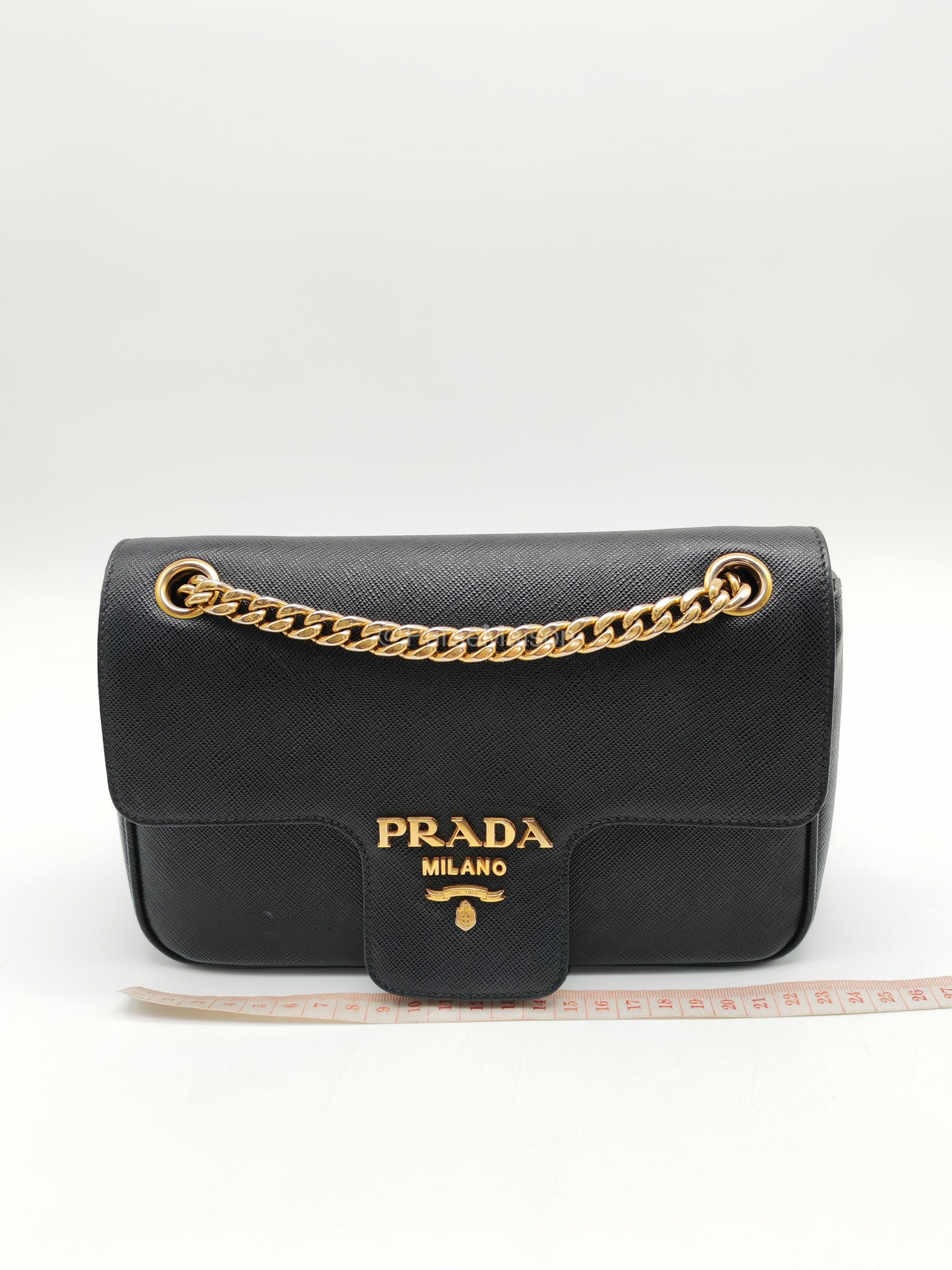 Prada 1BD193 Saffiano Black Pattina Flap Shoulder Bag | Purse Maison Luxury Bags Shop