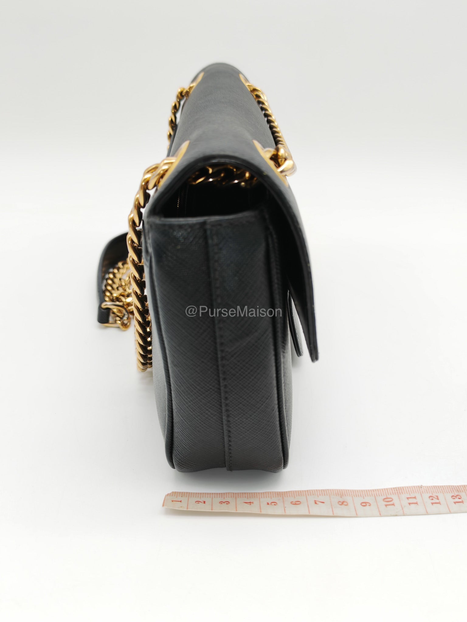 Prada 1BD193 Saffiano Black Pattina Flap Shoulder Bag | Purse Maison Luxury Bags Shop