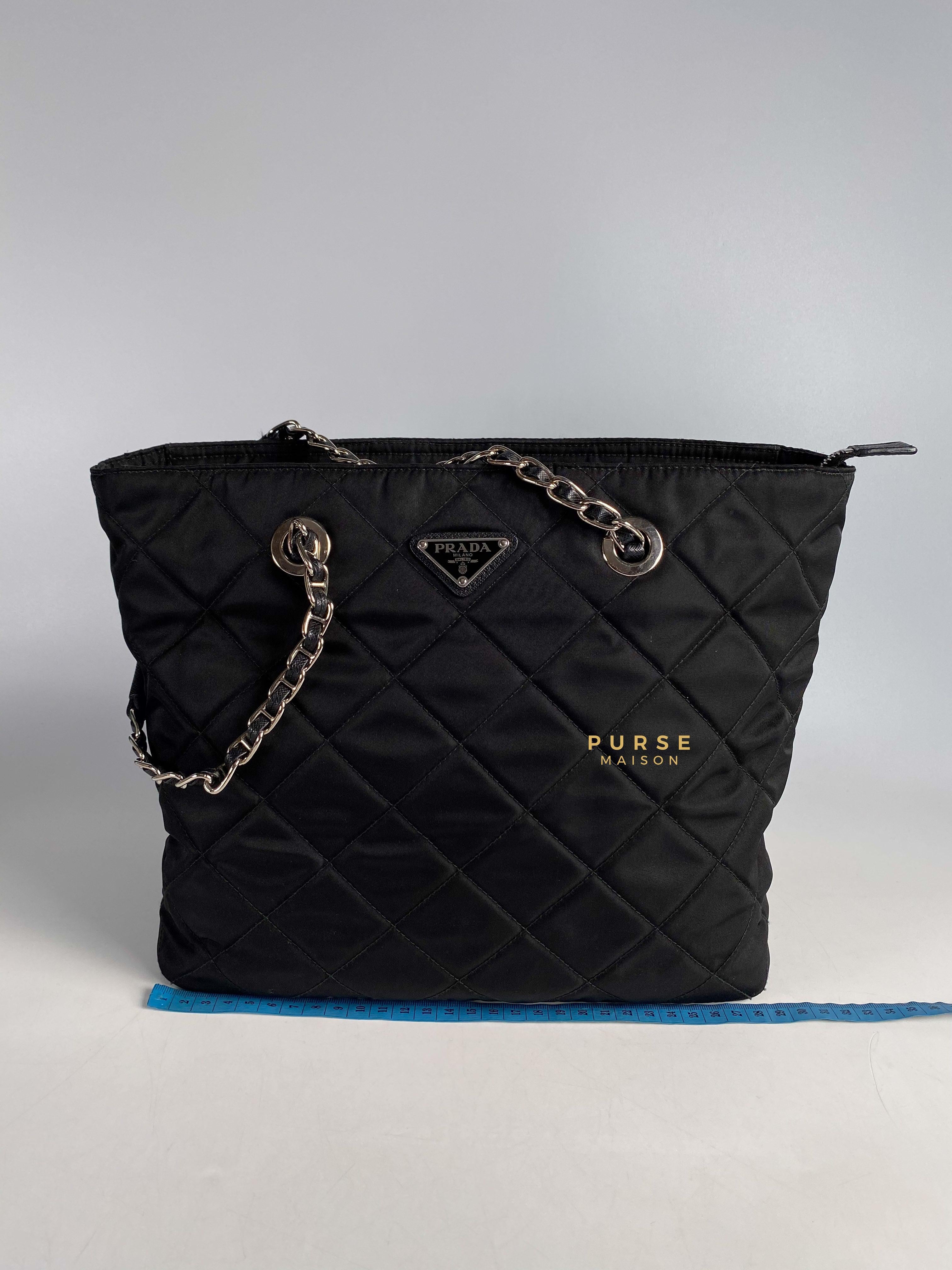 Prada 1BG017 Tessuto Impuntu Nero Chain Tote Bag | Purse Maison Luxury Bags Shop