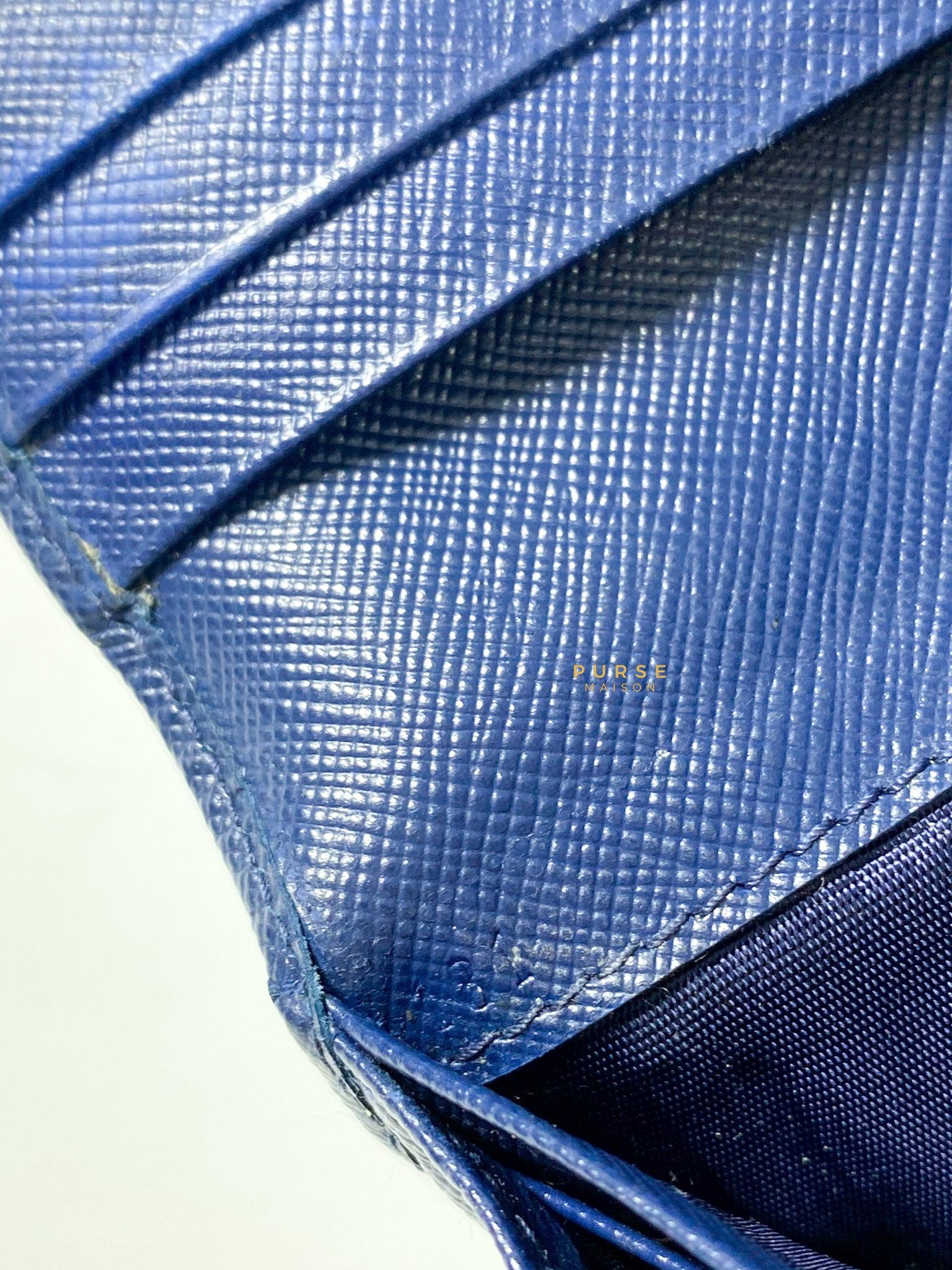Prada BN2541 Tessuto Saffian Blue Wallet with Entrupy