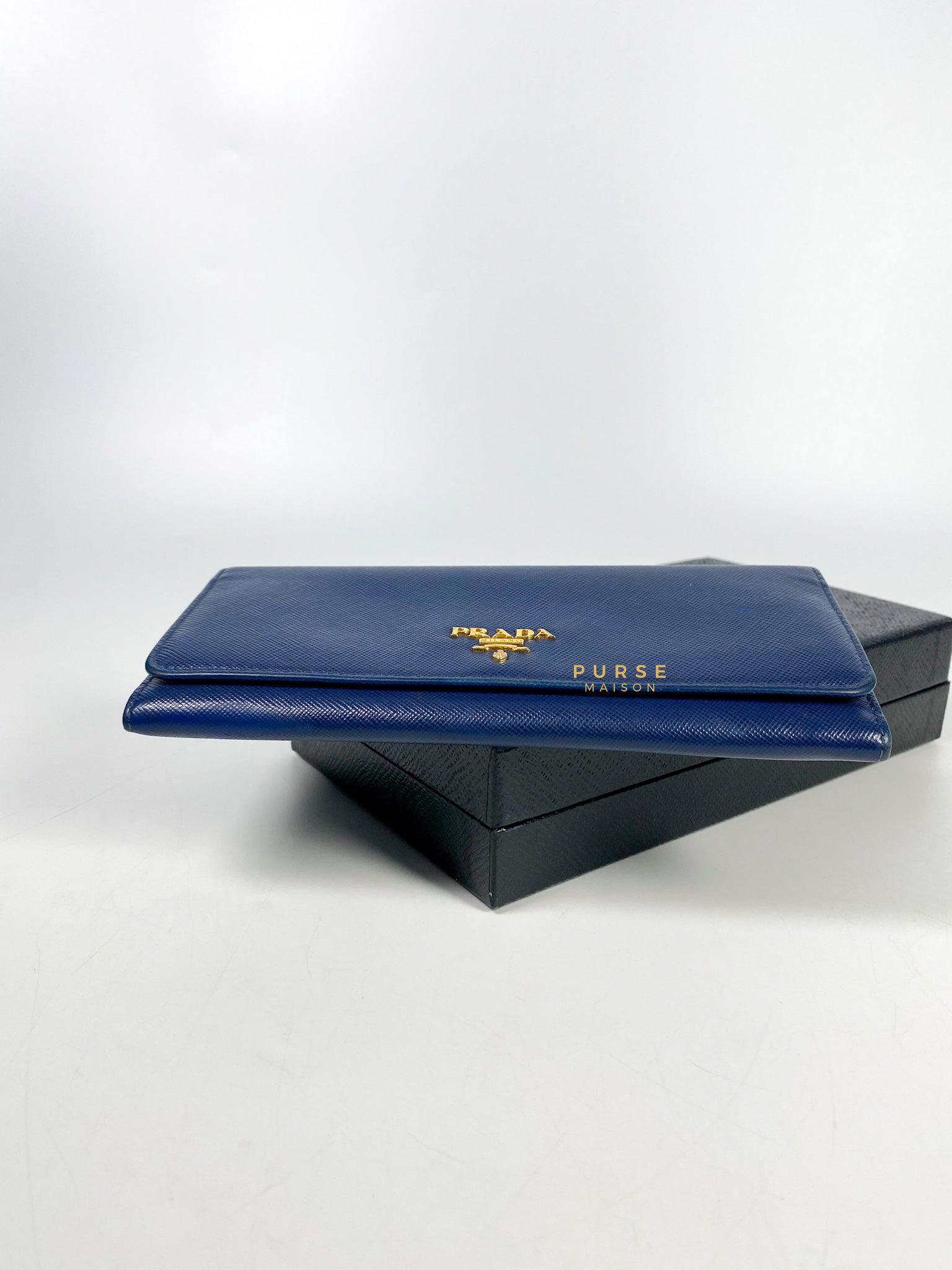 Prada BN2541 Tessuto Saffian Blue Wallet with Entrupy