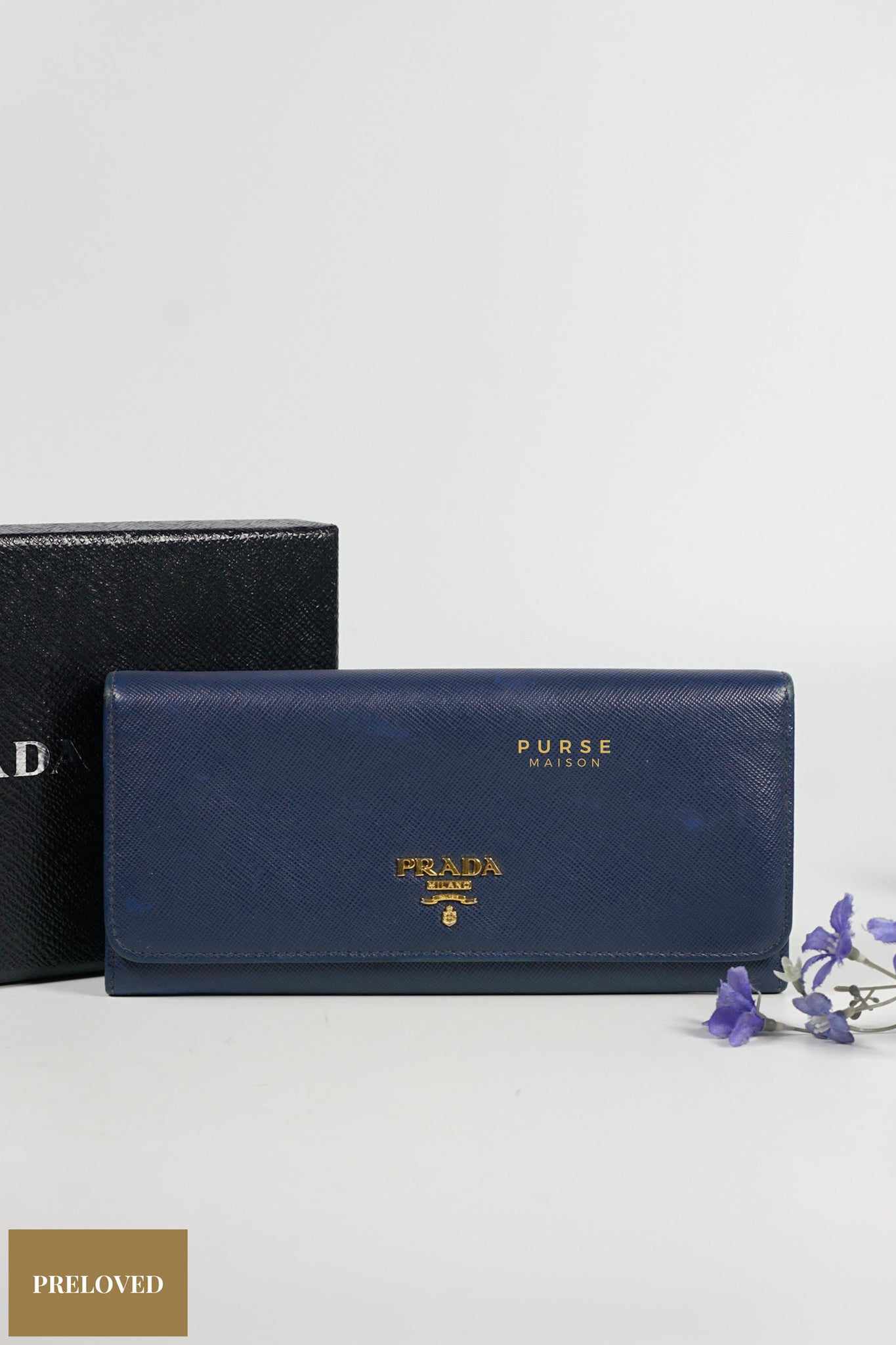 Prada BN2541 Tessuto Saffian Blue Wallet with Entrupy