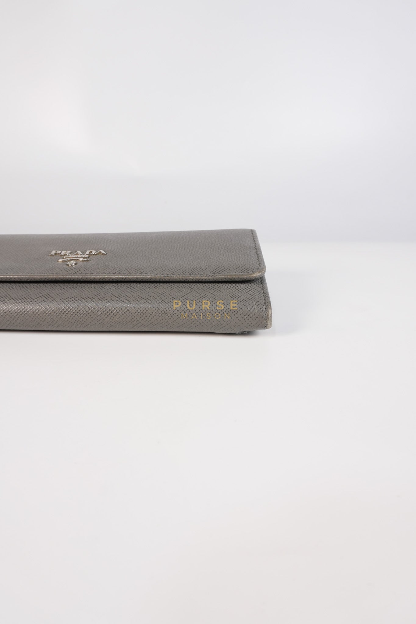 1MH132 Saffiano Leather Flap Long Wallet in Gray | Purse Maison Luxury Bags Shop