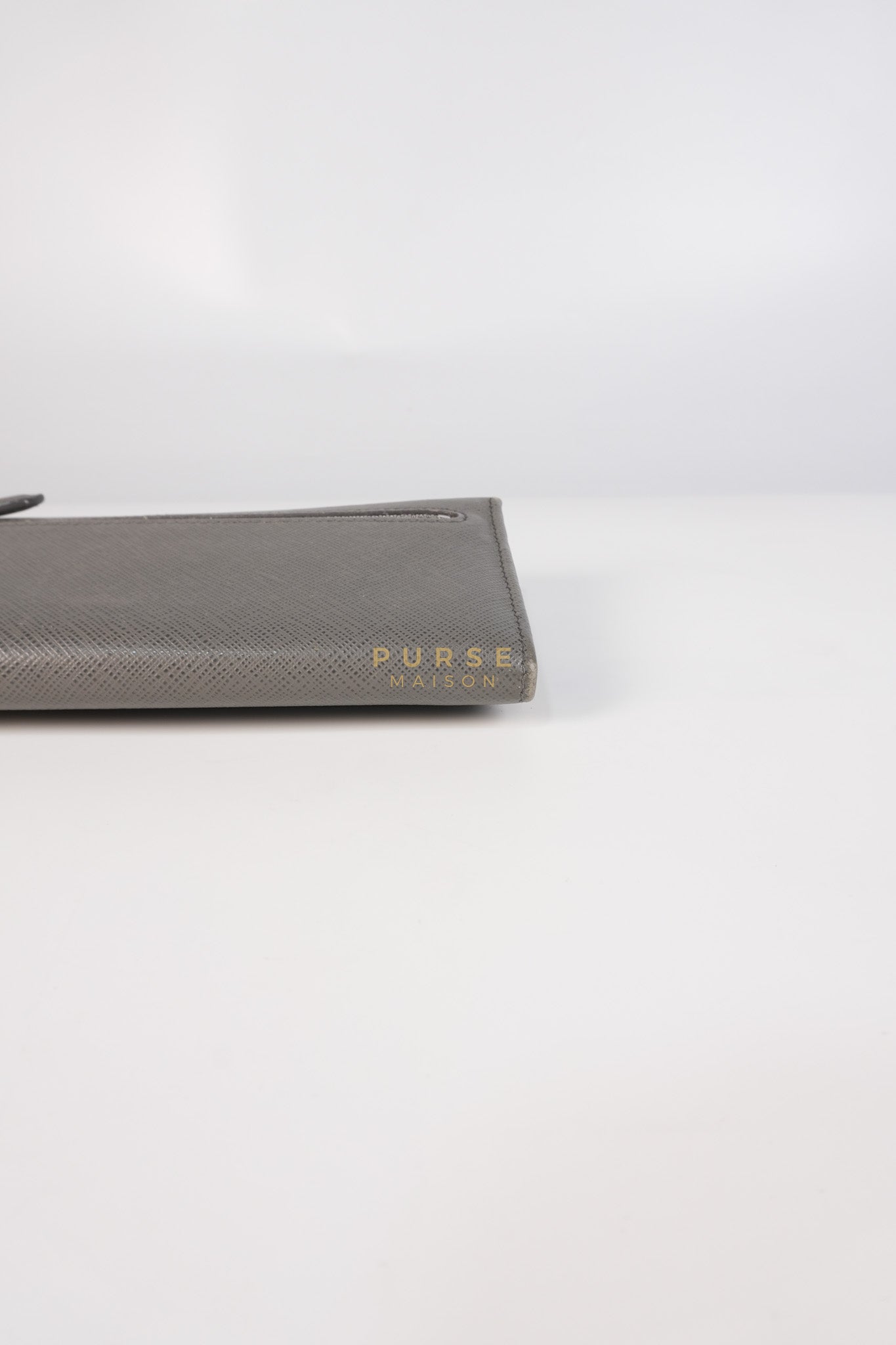1MH132 Saffiano Leather Flap Long Wallet in Gray | Purse Maison Luxury Bags Shop