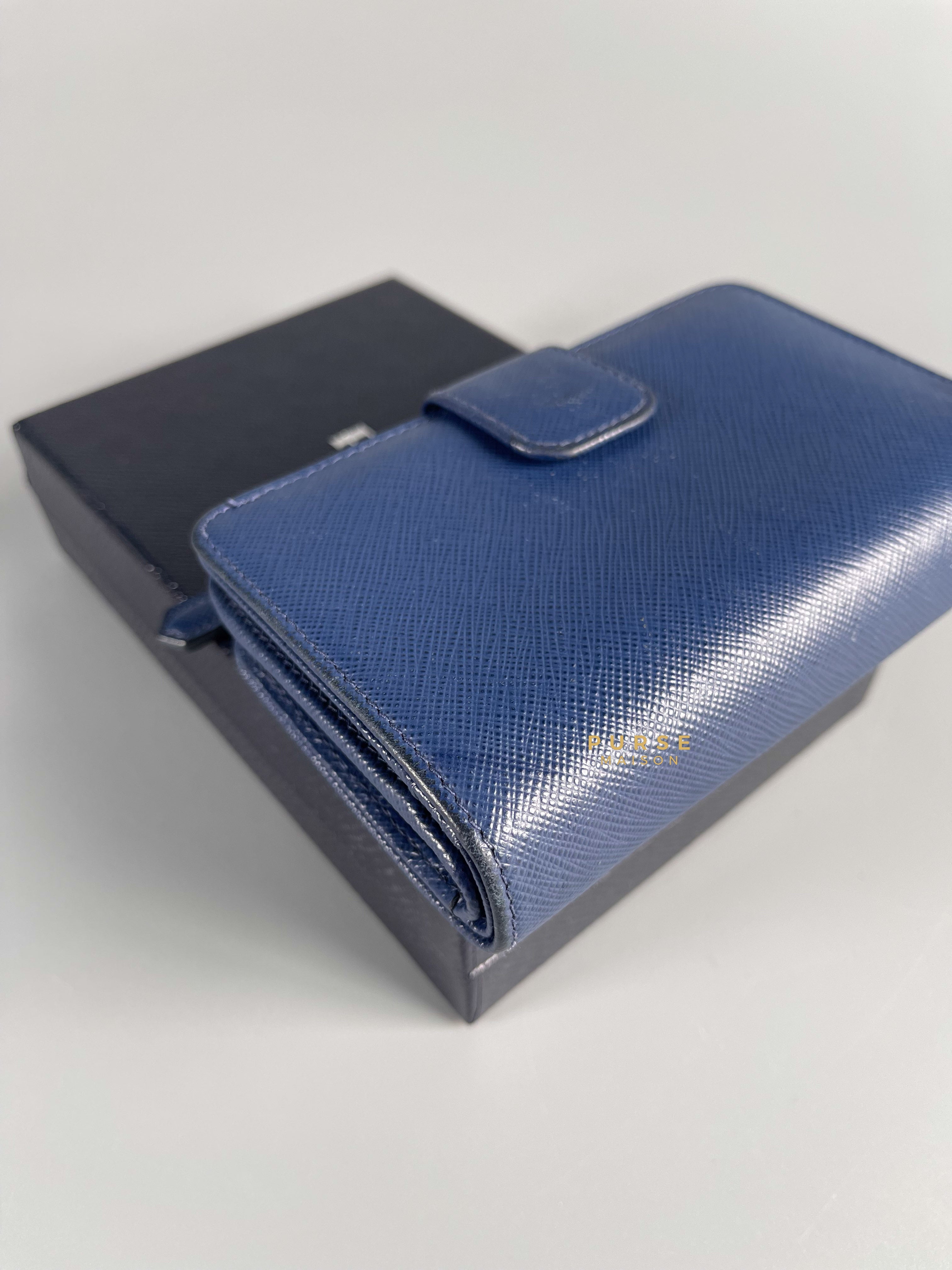 Prada 1ML225 Bifold Small Blue Safiano Leather | Purse Maison Luxury Bags Shop